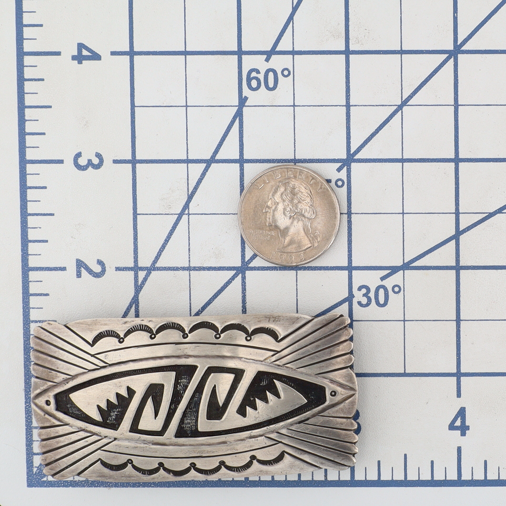 Vintage Roger Lewis Navajo Sterling Overlay Belt Buckle