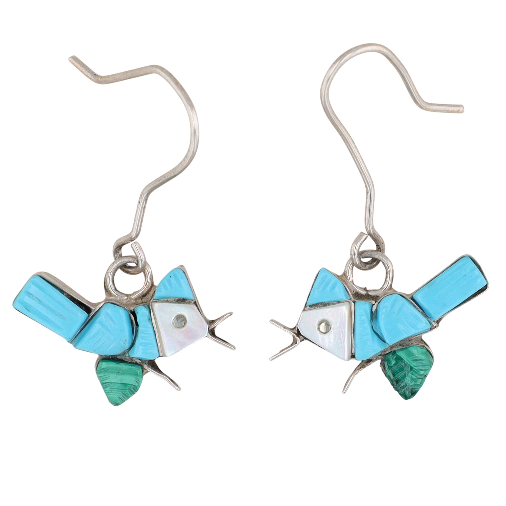 Stephen Lonjose Zuni Sterling Carved Bird Earrings
