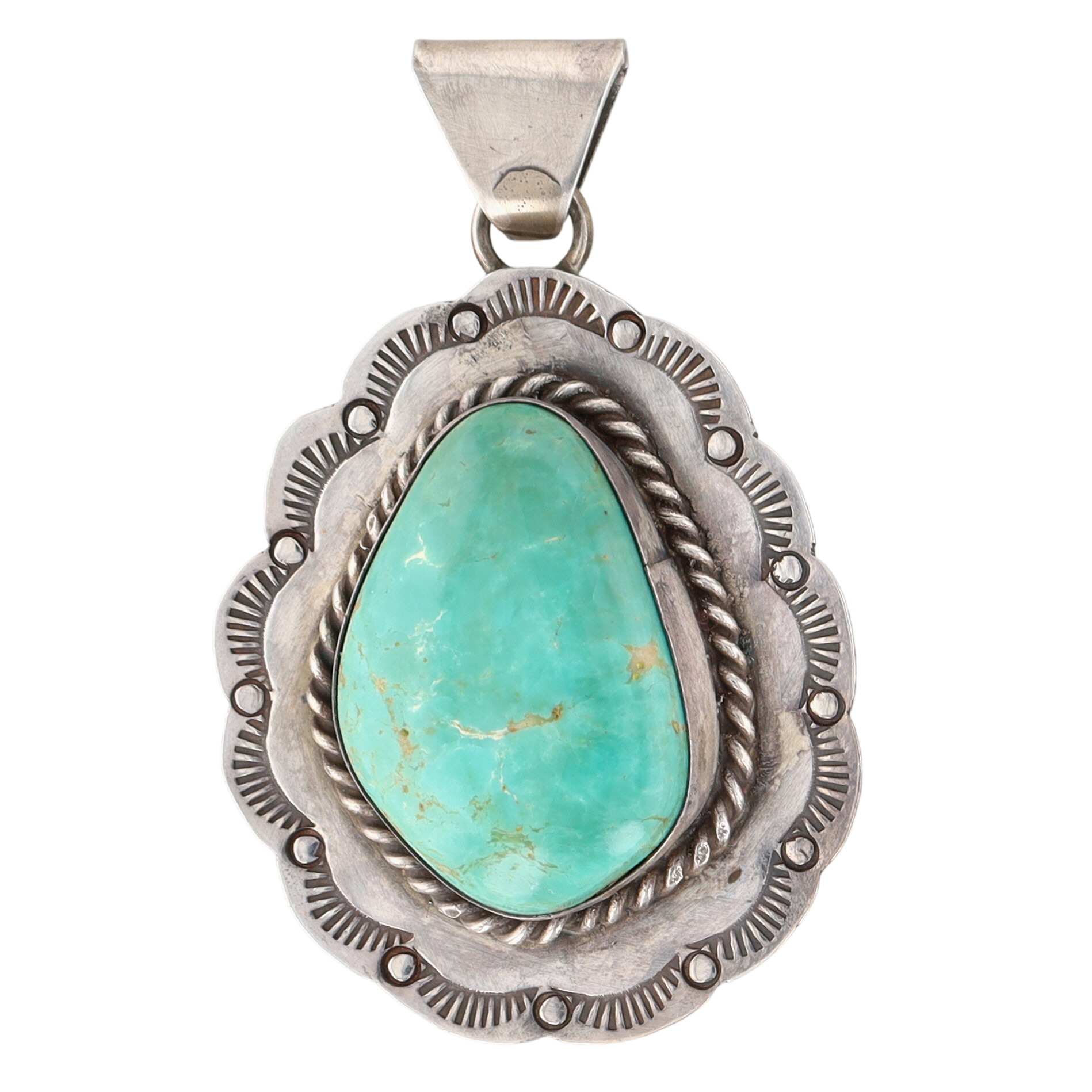 James Mason Navajo Sterling Turquoise Stamped Pendant