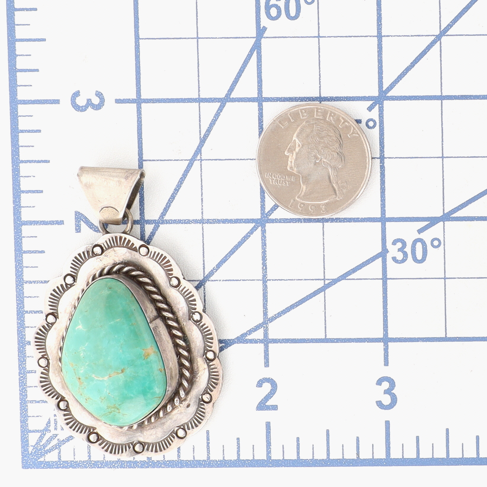 James Mason Navajo Sterling Turquoise Stamped Pendant