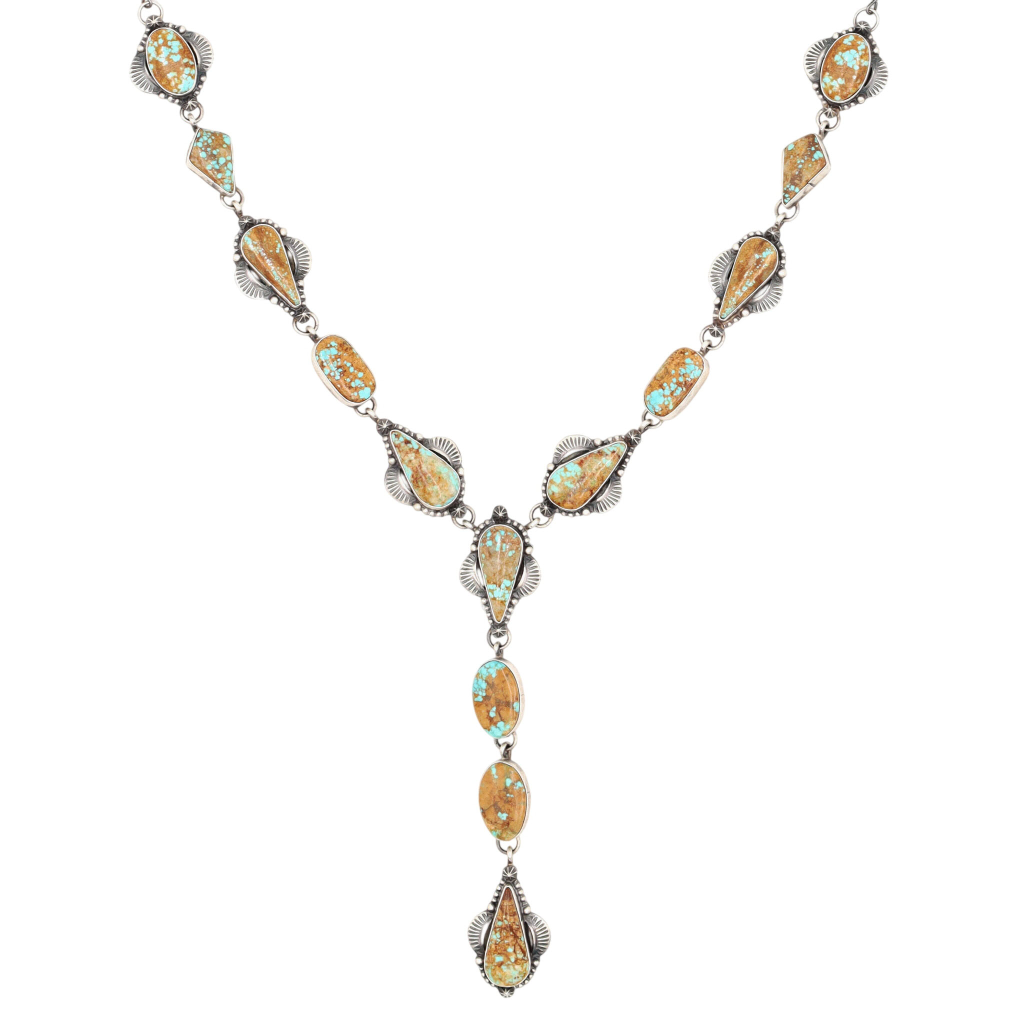 Bob Becenti Navajo Sterling #8 Turquoise Lariat Necklace