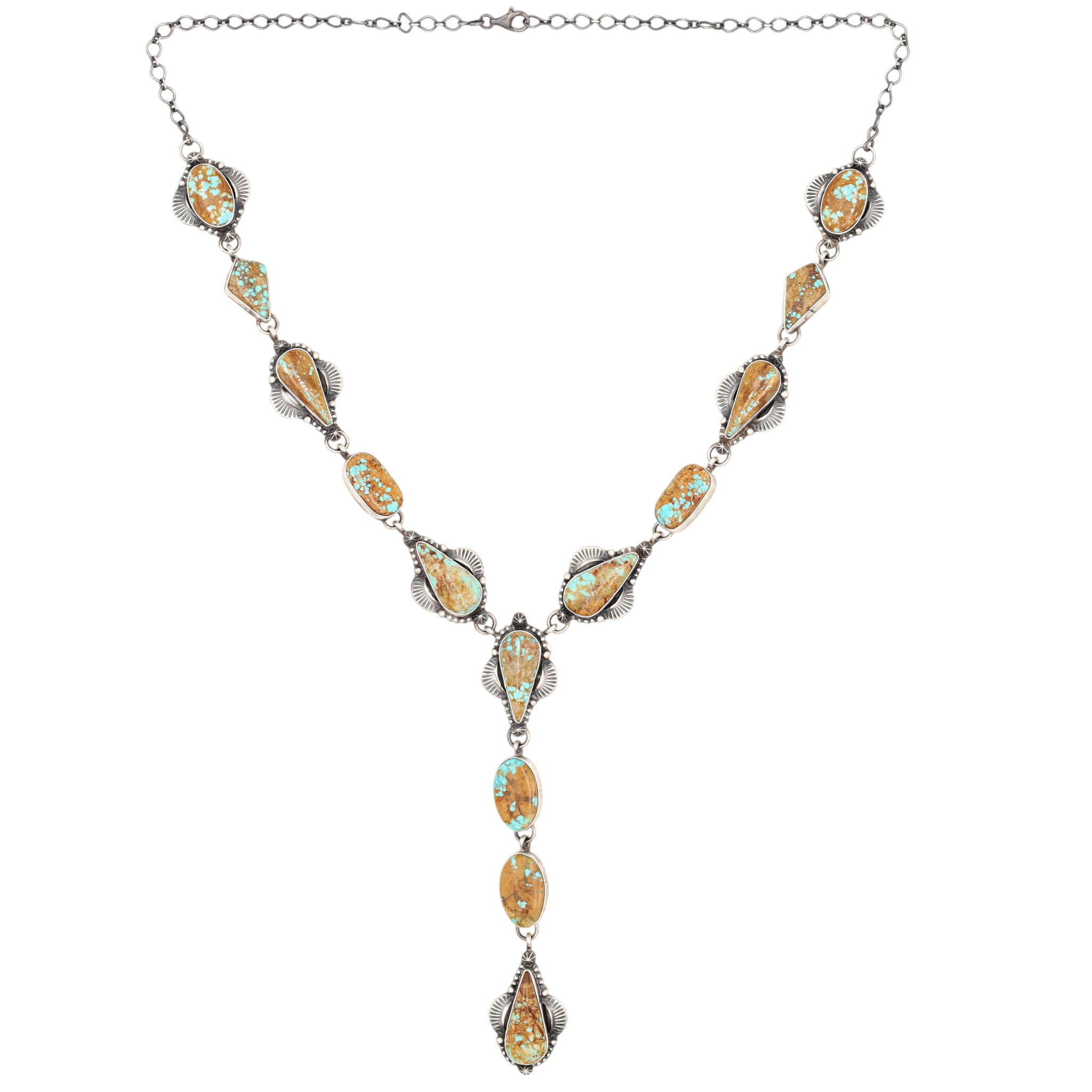 Bob Becenti Navajo Sterling #8 Turquoise Lariat Necklace