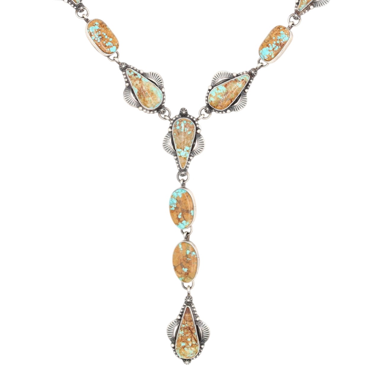 Bob Becenti Navajo Sterling #8 Turquoise Lariat Necklace