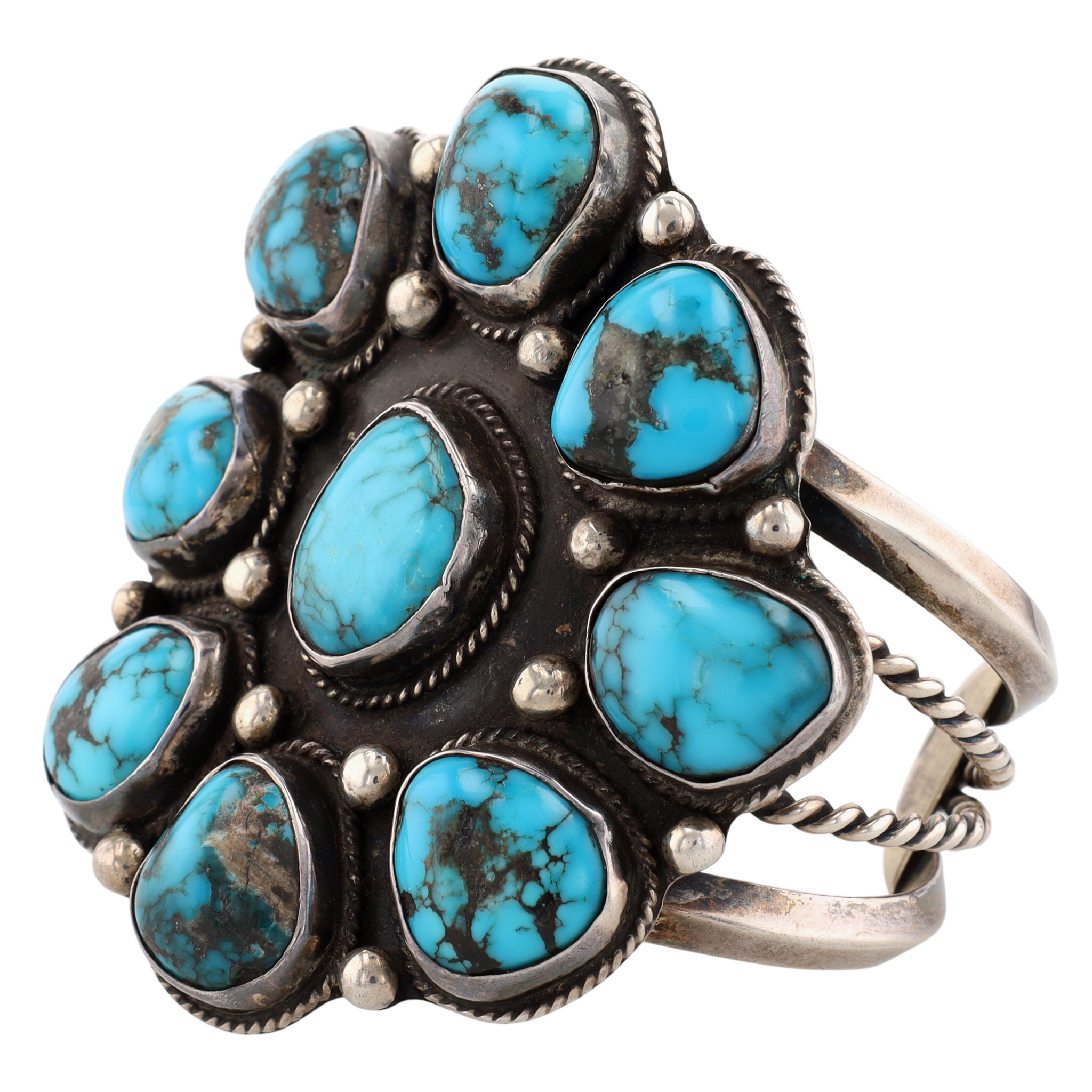 Vintage Signed Navajo Sterling Cluster Cuff Bracelet