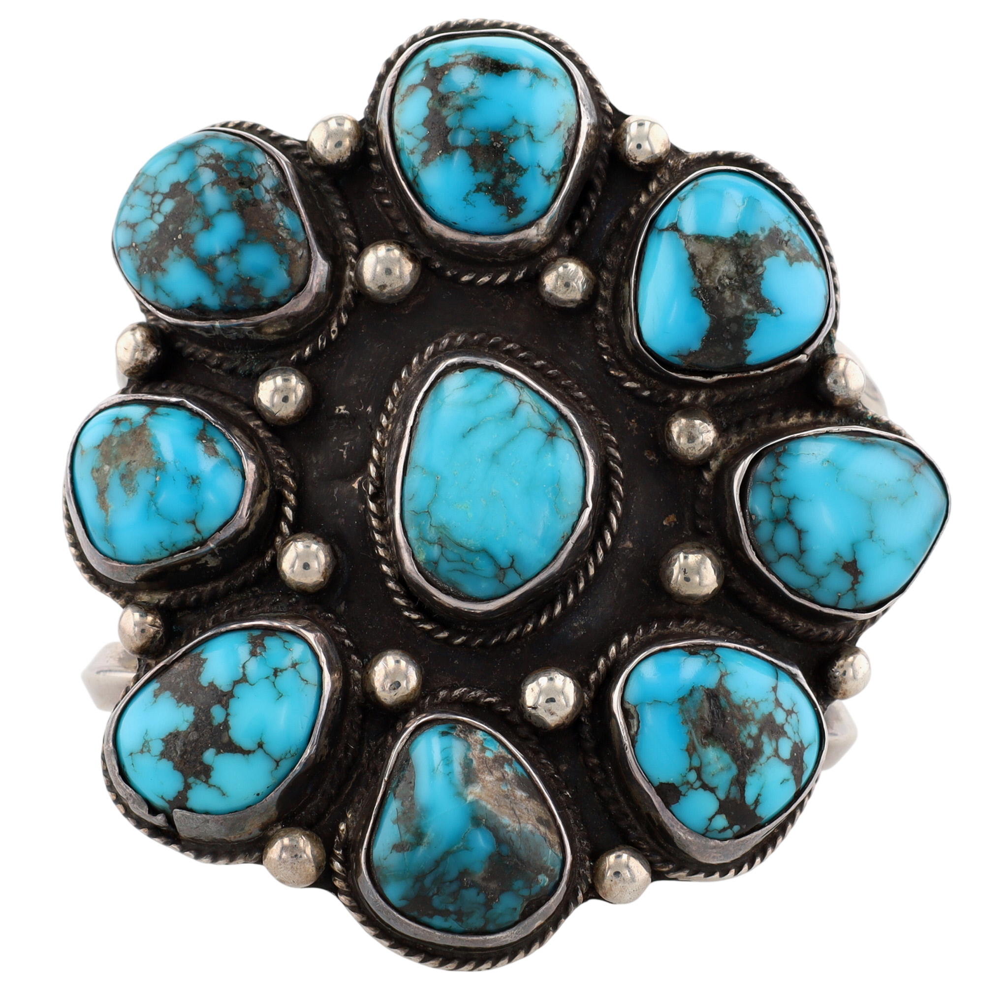 Vintage Signed Navajo Sterling Cluster Cuff Bracelet