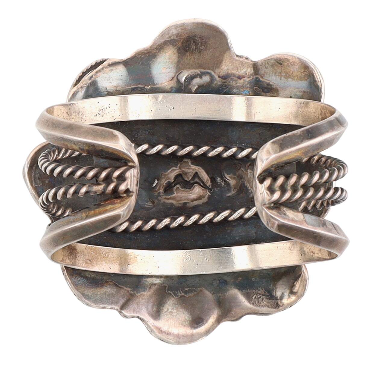 Vintage Signed Navajo Sterling Cluster Cuff Bracelet