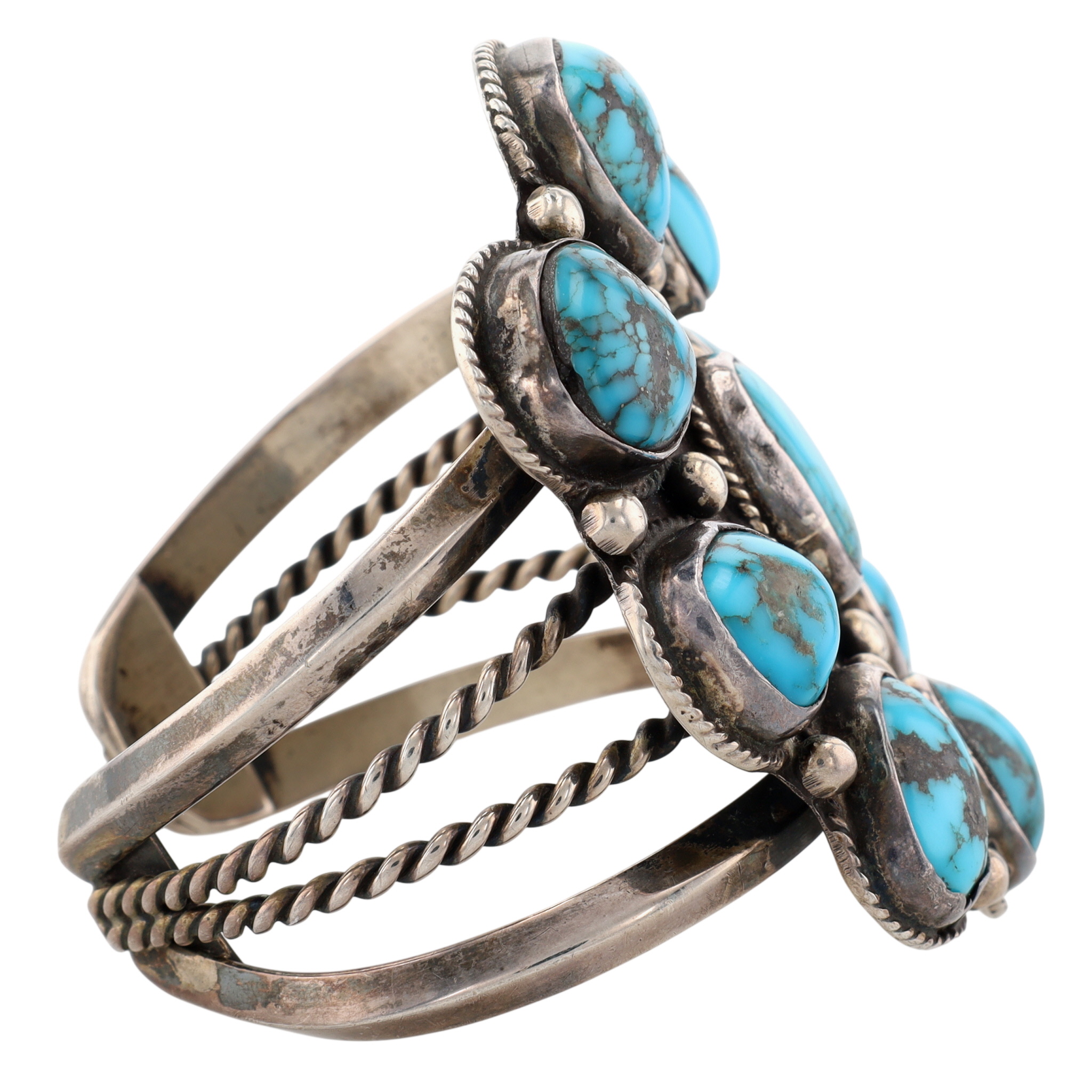 Vintage Signed Navajo Sterling Cluster Cuff Bracelet