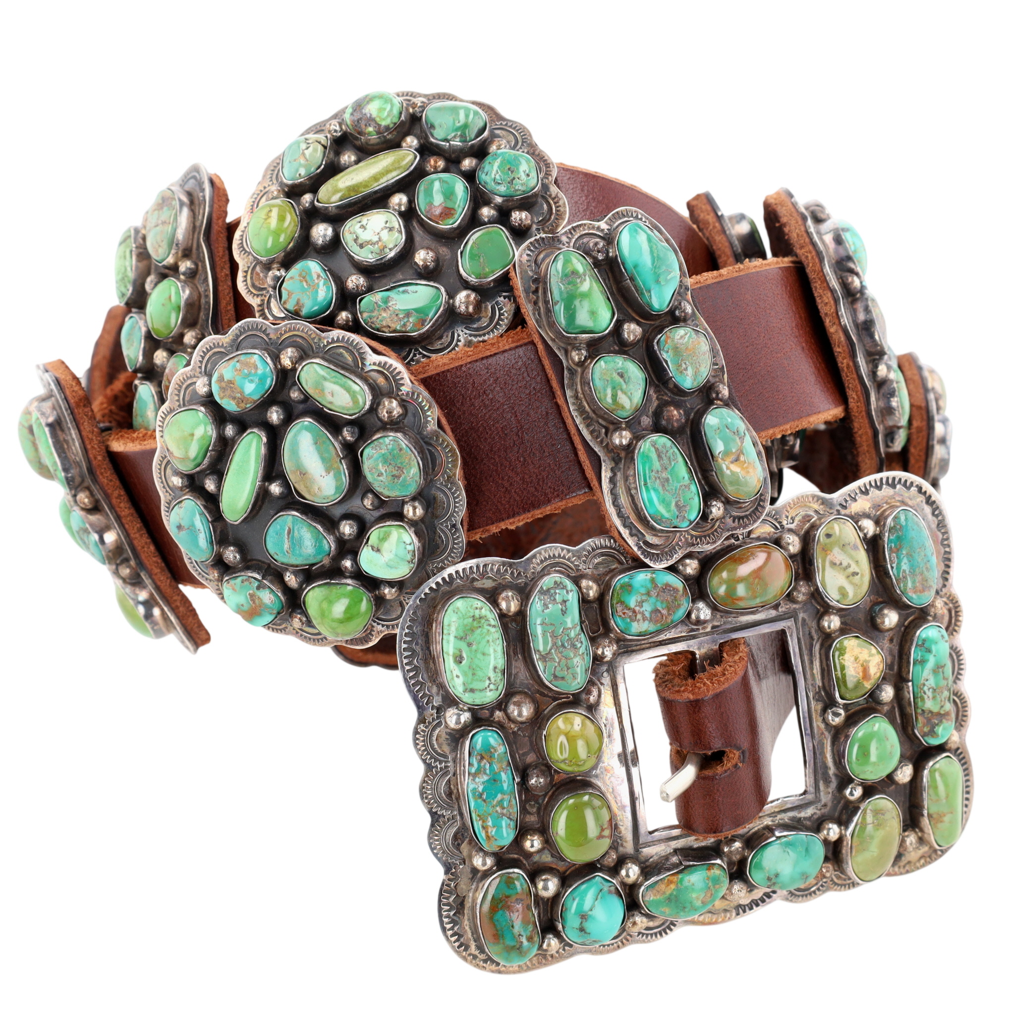 Outstanding Daniel Martinez Navajo Sterling Turquoise Cluster Concho Belt