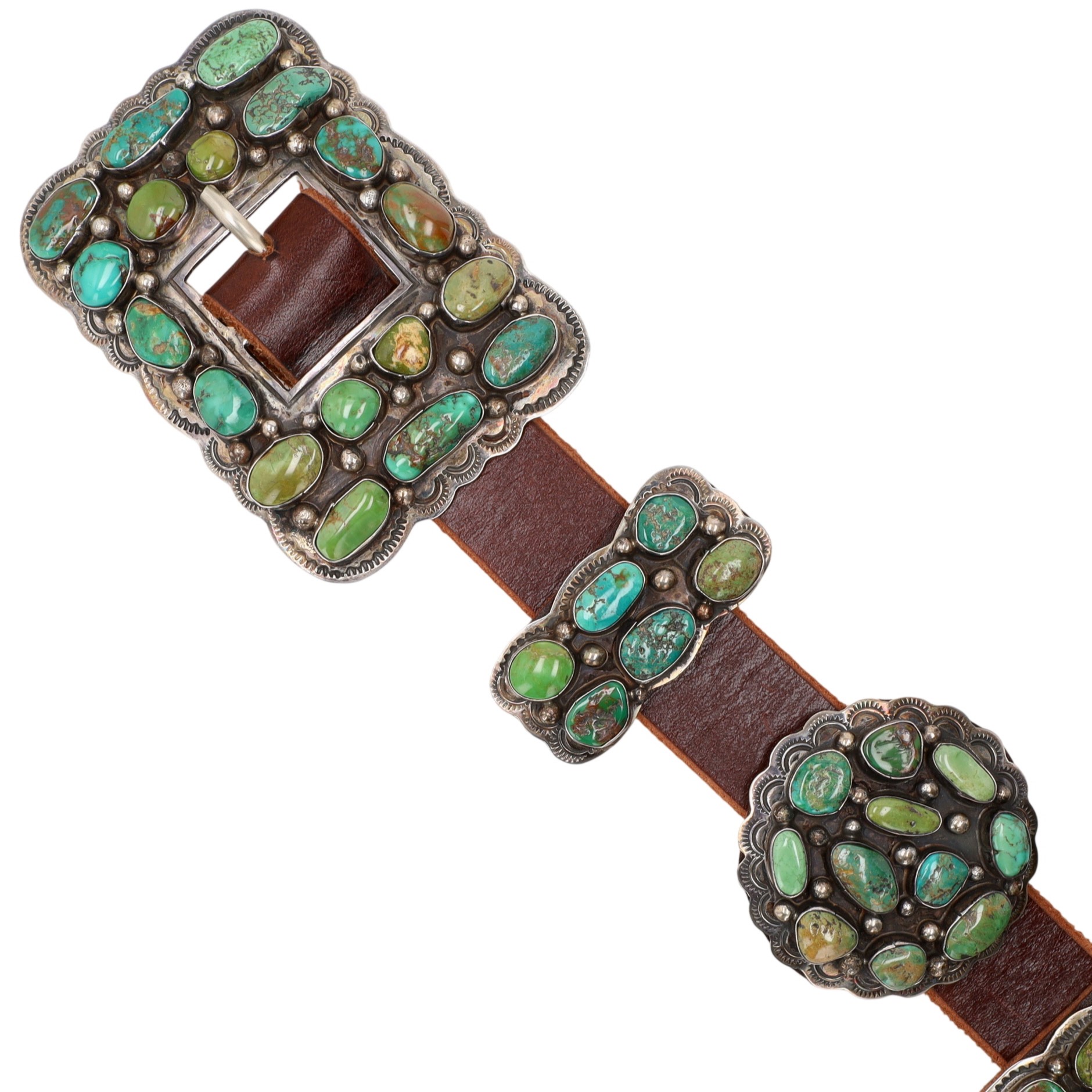 Outstanding Daniel Martinez Navajo Sterling Turquoise Cluster Concho Belt