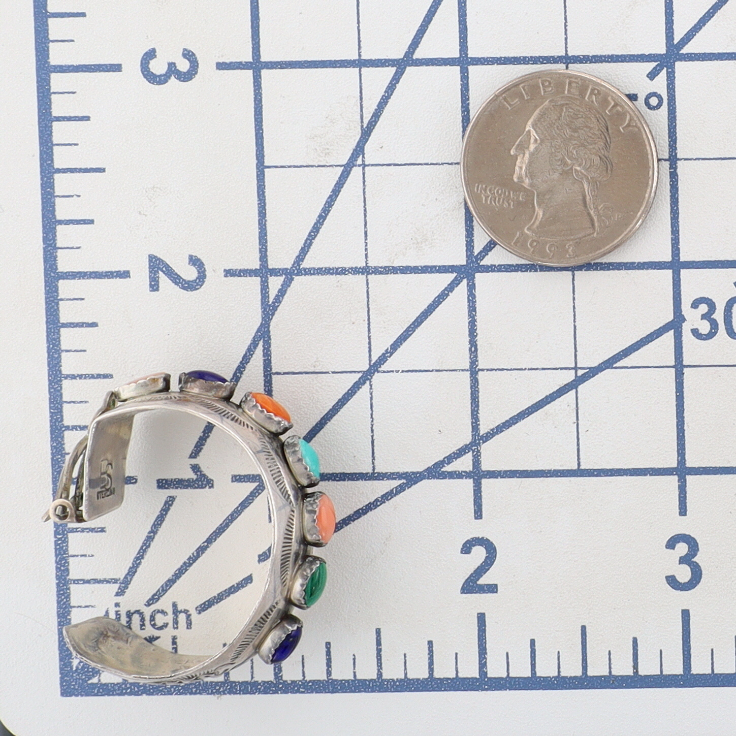 Signed Navajo Sterling Multi-Stone Stamped Hoop Earrings
