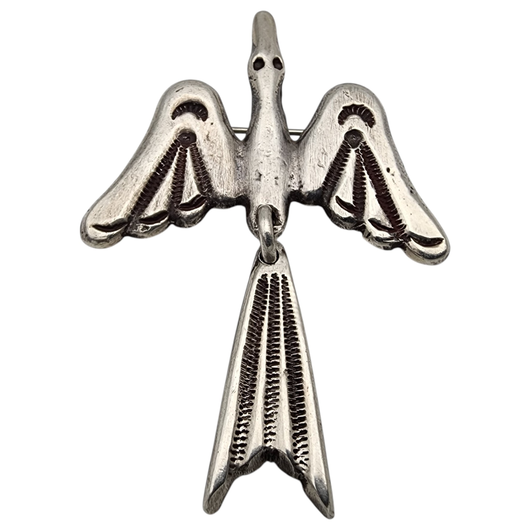 Vintage Navajo Sterling Stamped Peyote Bird Dangle Brooch