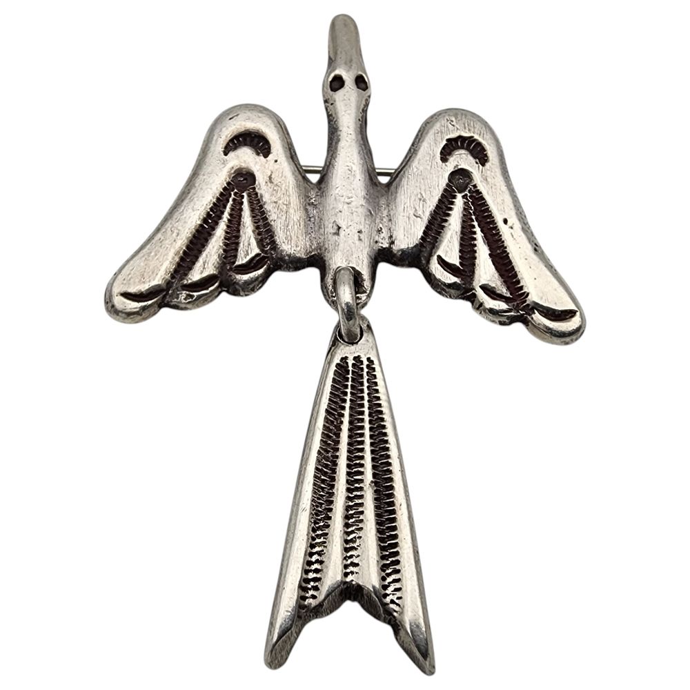 Lot 198: Vintage Navajo Sterling Stamped Peyote Bird Dangle Brooch