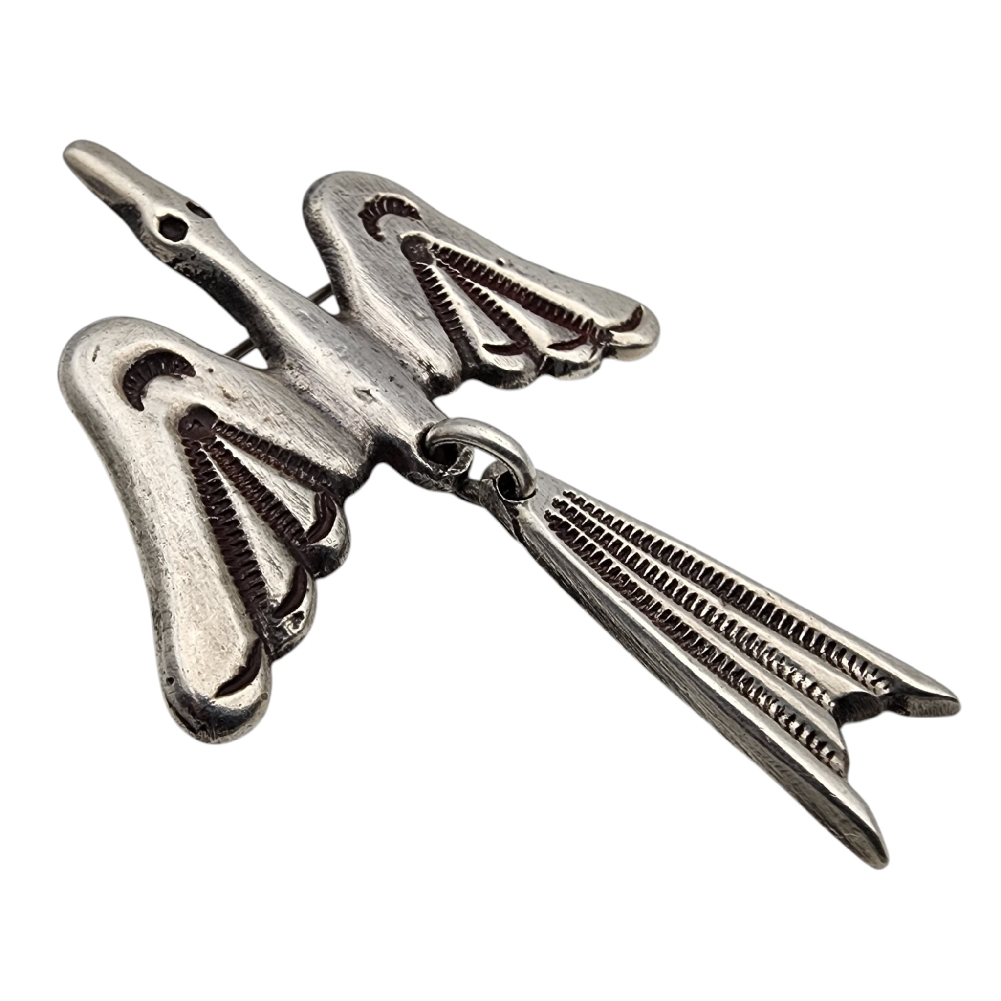 Vintage Navajo Sterling Stamped Peyote Bird Dangle Brooch