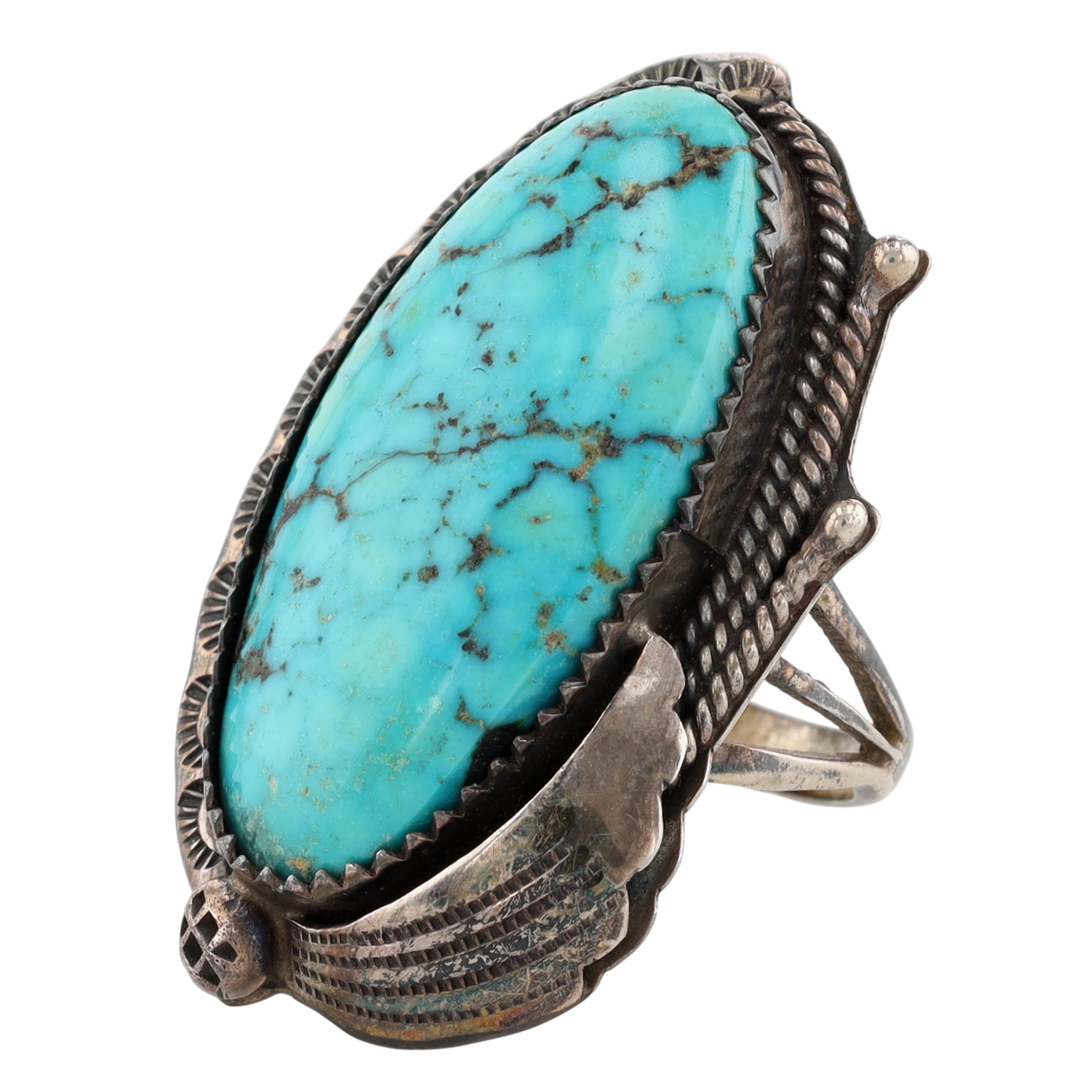 Vintage Signed Navajo Sterling Turquoise Ring Sz 7.5
