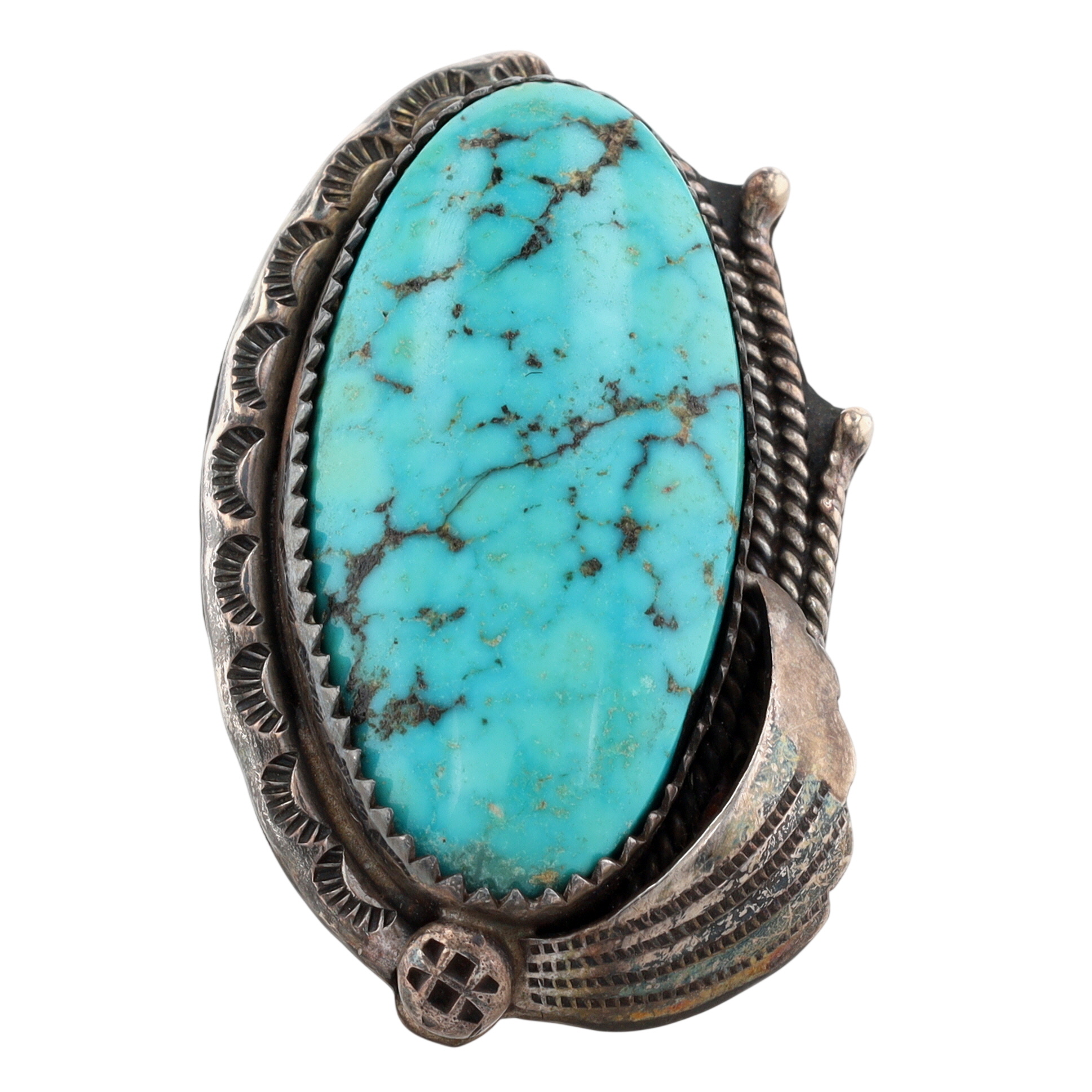 Vintage Signed Navajo Sterling Turquoise Ring Sz 7.5
