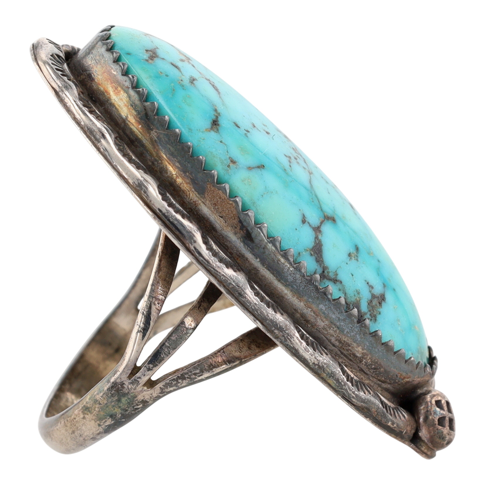 Vintage Signed Navajo Sterling Turquoise Ring Sz 7.5