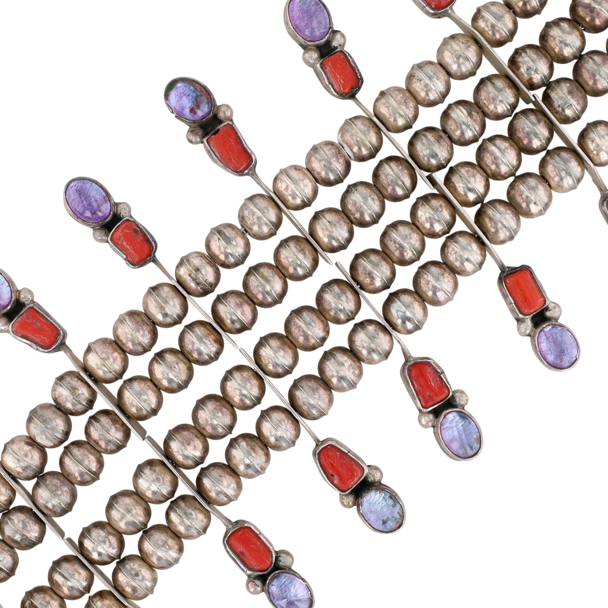 Vintage Navajo Sterling Amethyst and Coral Station Necklace