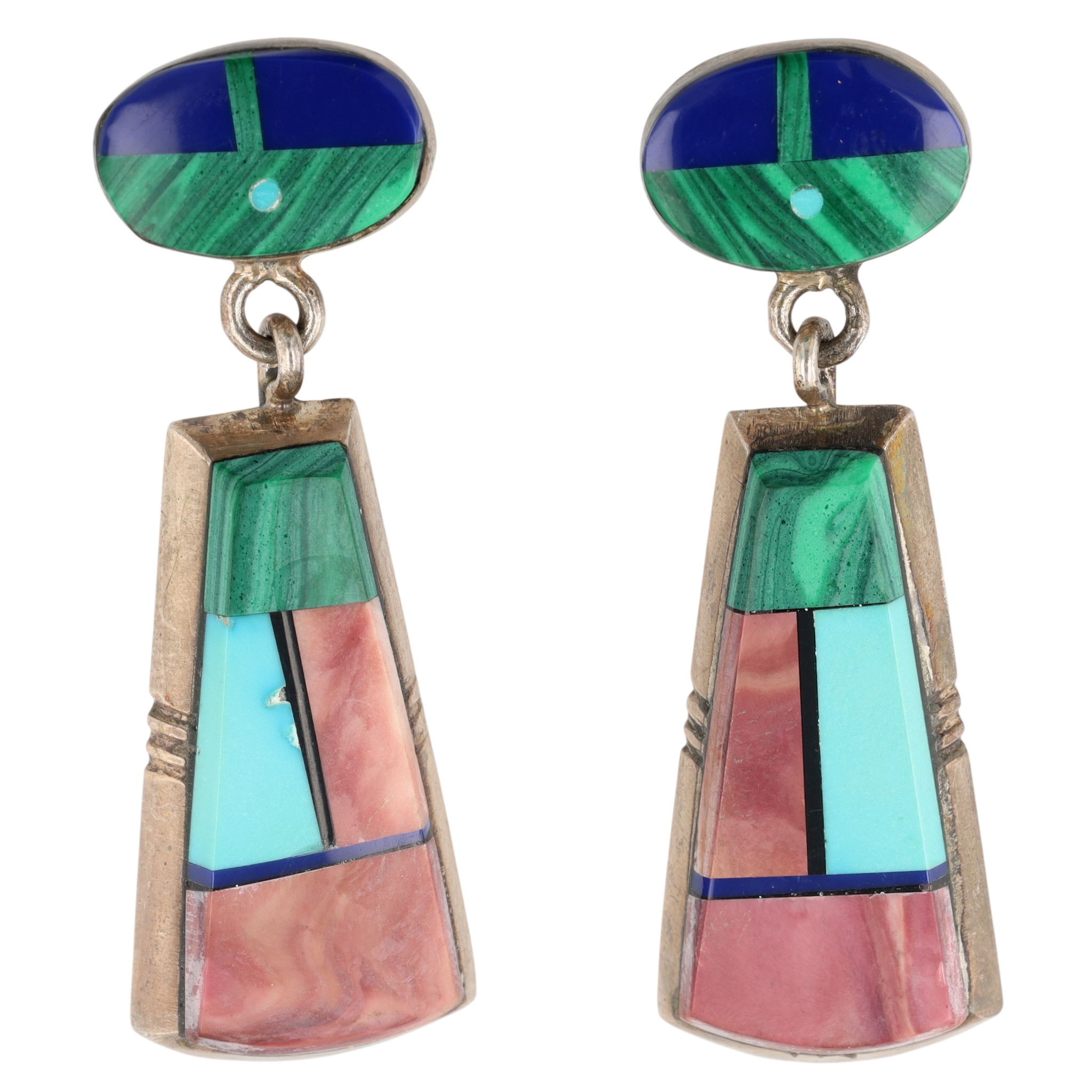 Signed Navajo Sterling Multi-Stone Inlay Earrings