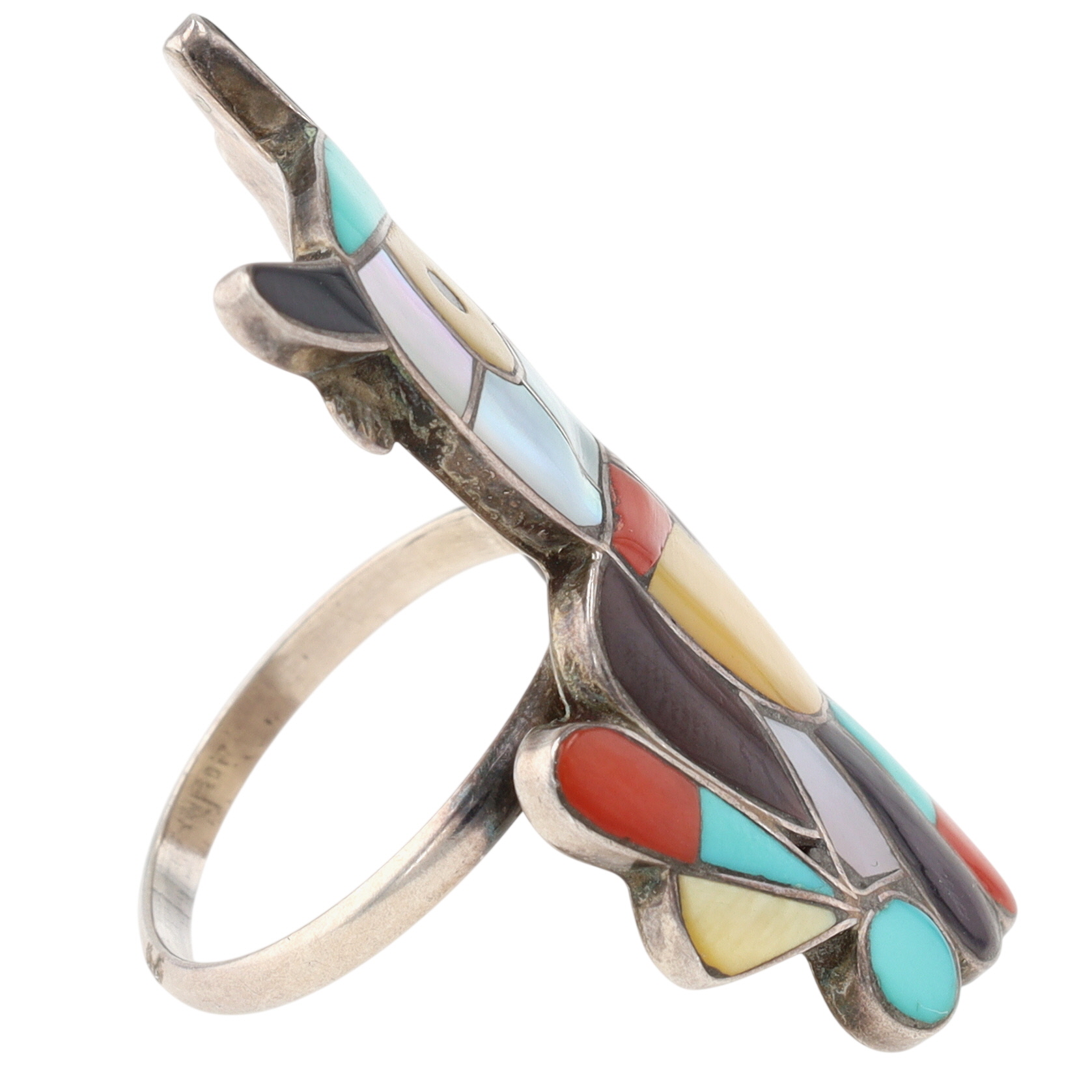 Seferino Esalio Zuni Sterling Multi-Stone Inlay Owl Ring Sz 7
