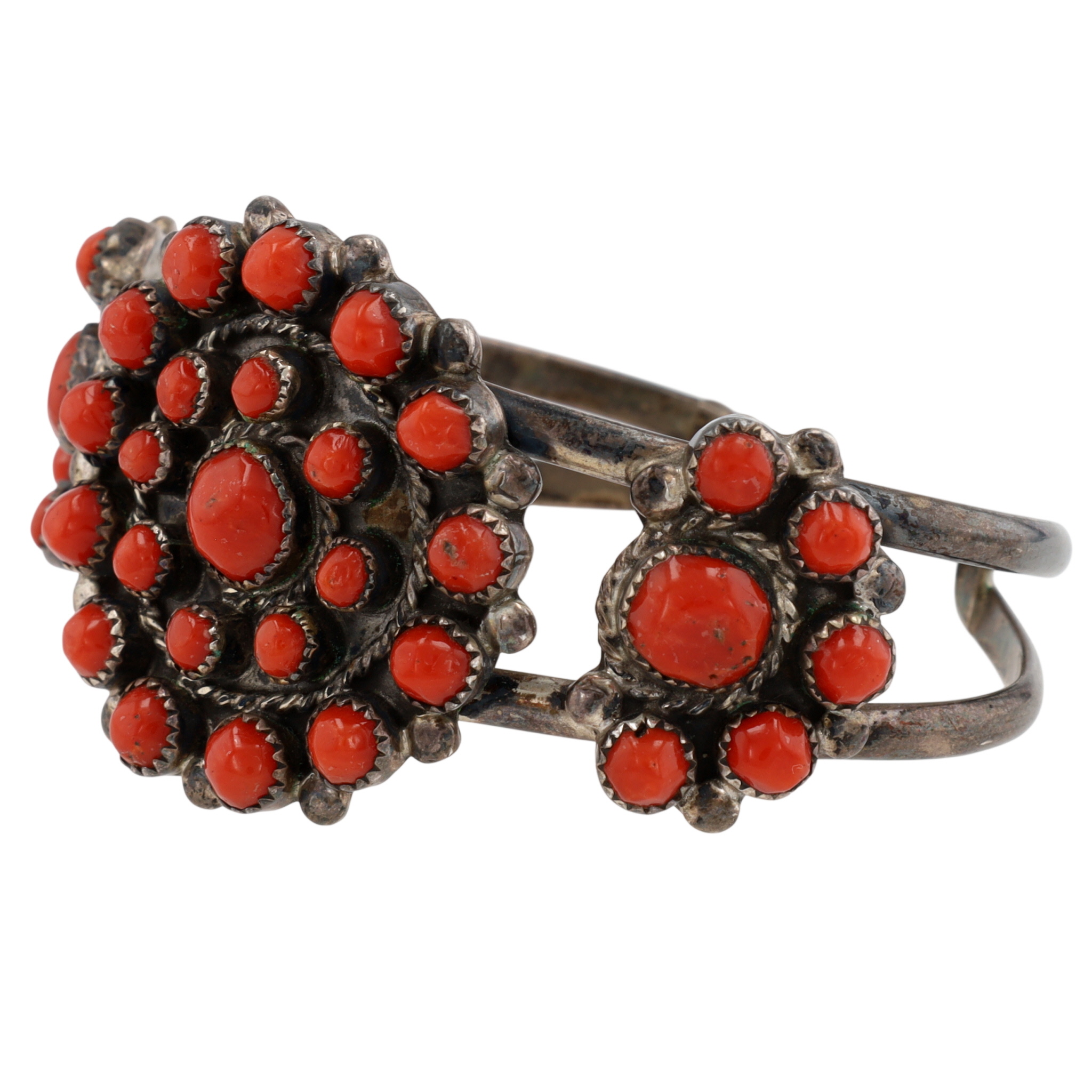 Vintage Zuni Sterling Coral Snake Eye Cuff Bracelet