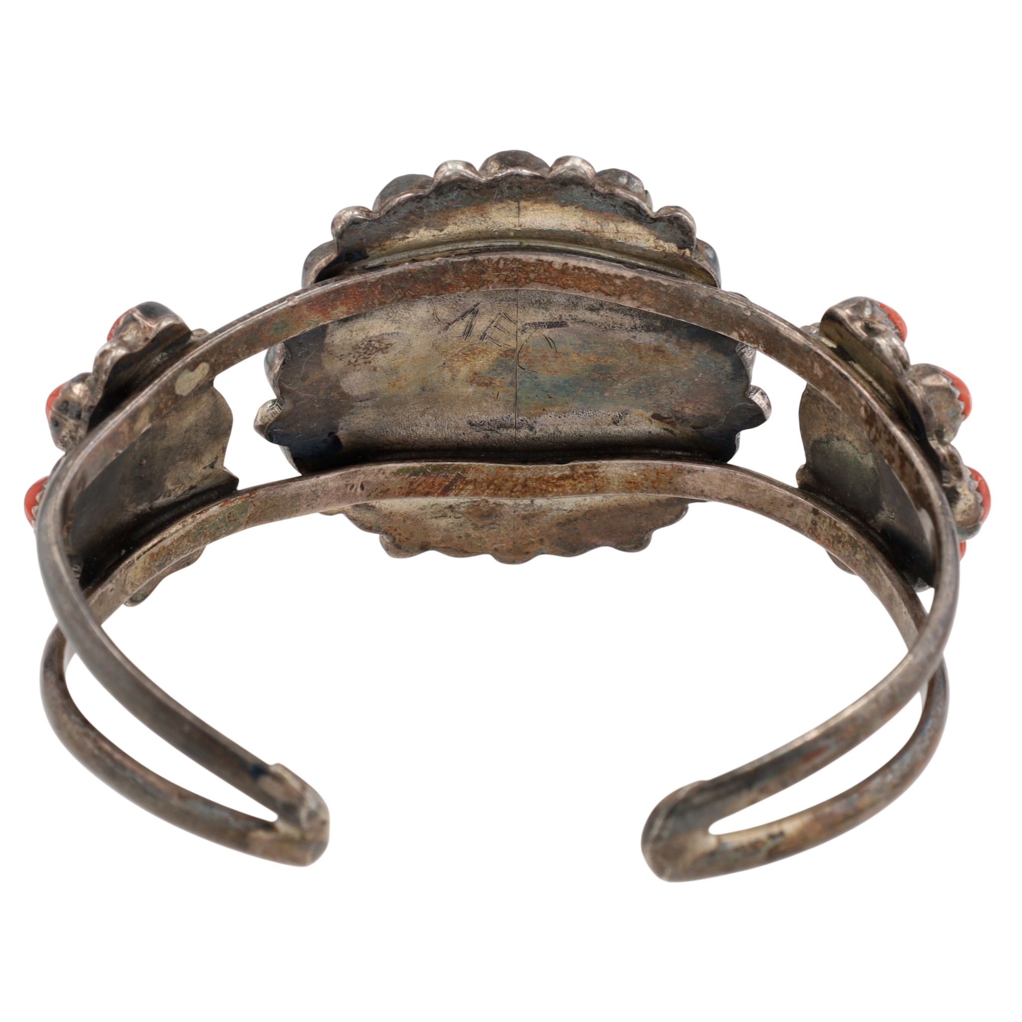 Vintage Zuni Sterling Coral Snake Eye Cuff Bracelet