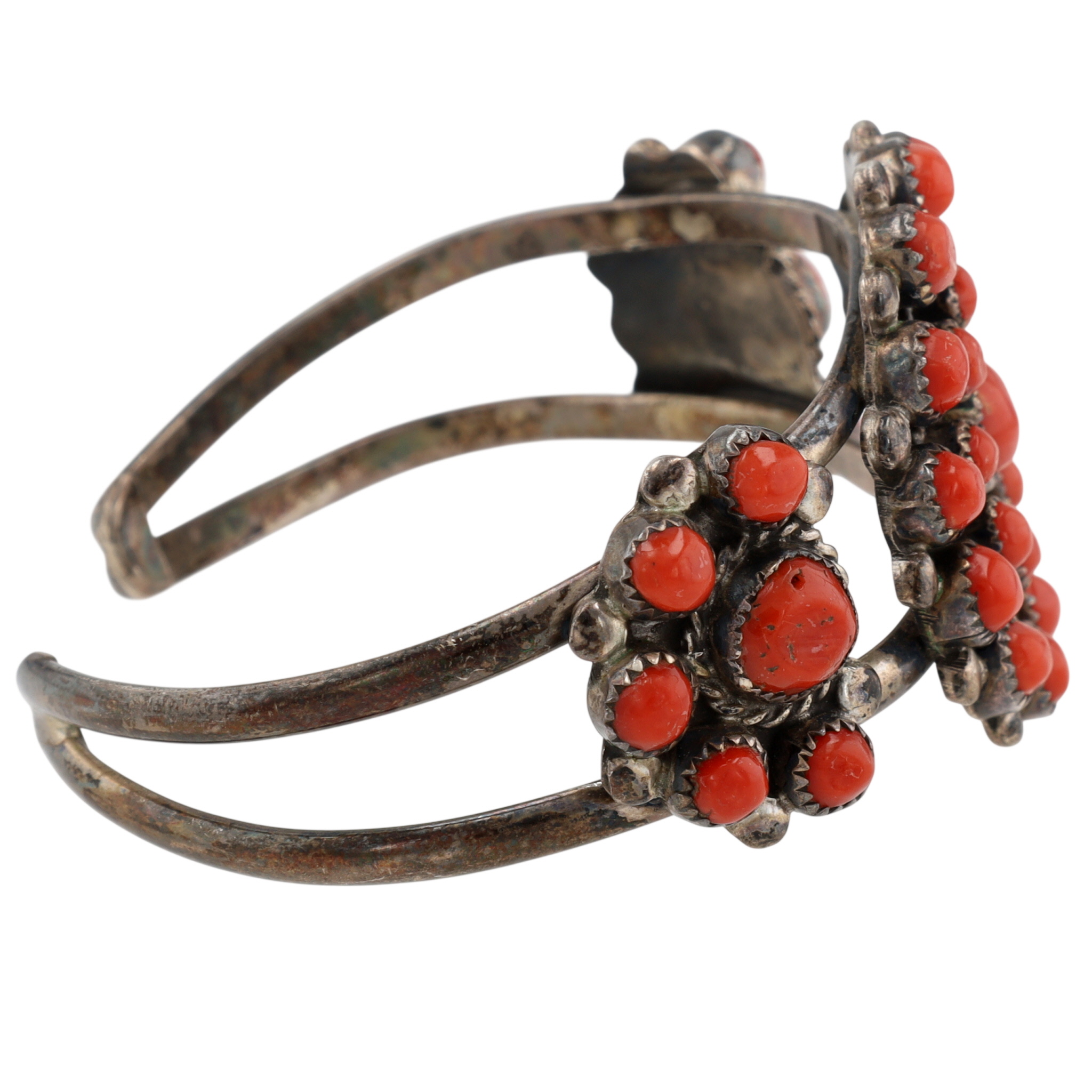 Vintage Zuni Sterling Coral Snake Eye Cuff Bracelet
