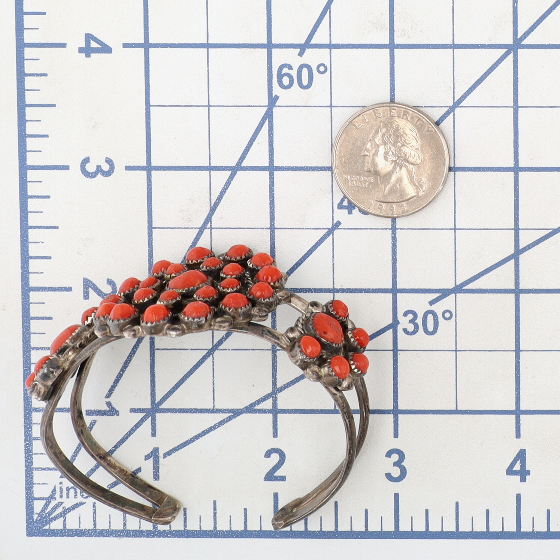 Vintage Zuni Sterling Coral Snake Eye Cuff Bracelet