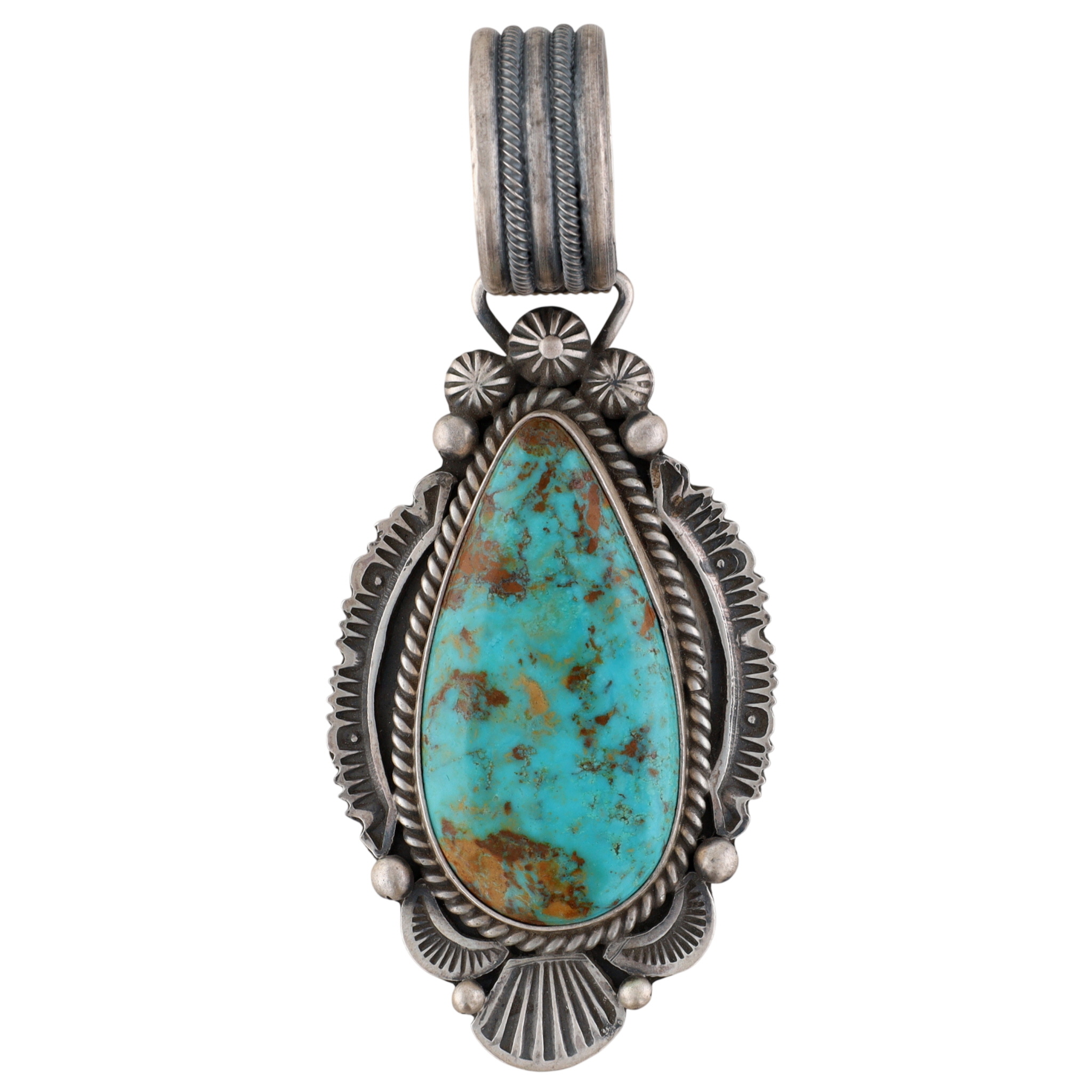 Michael Calladitto Navajo Sterling Kingman Turquoise Stamped Pendant