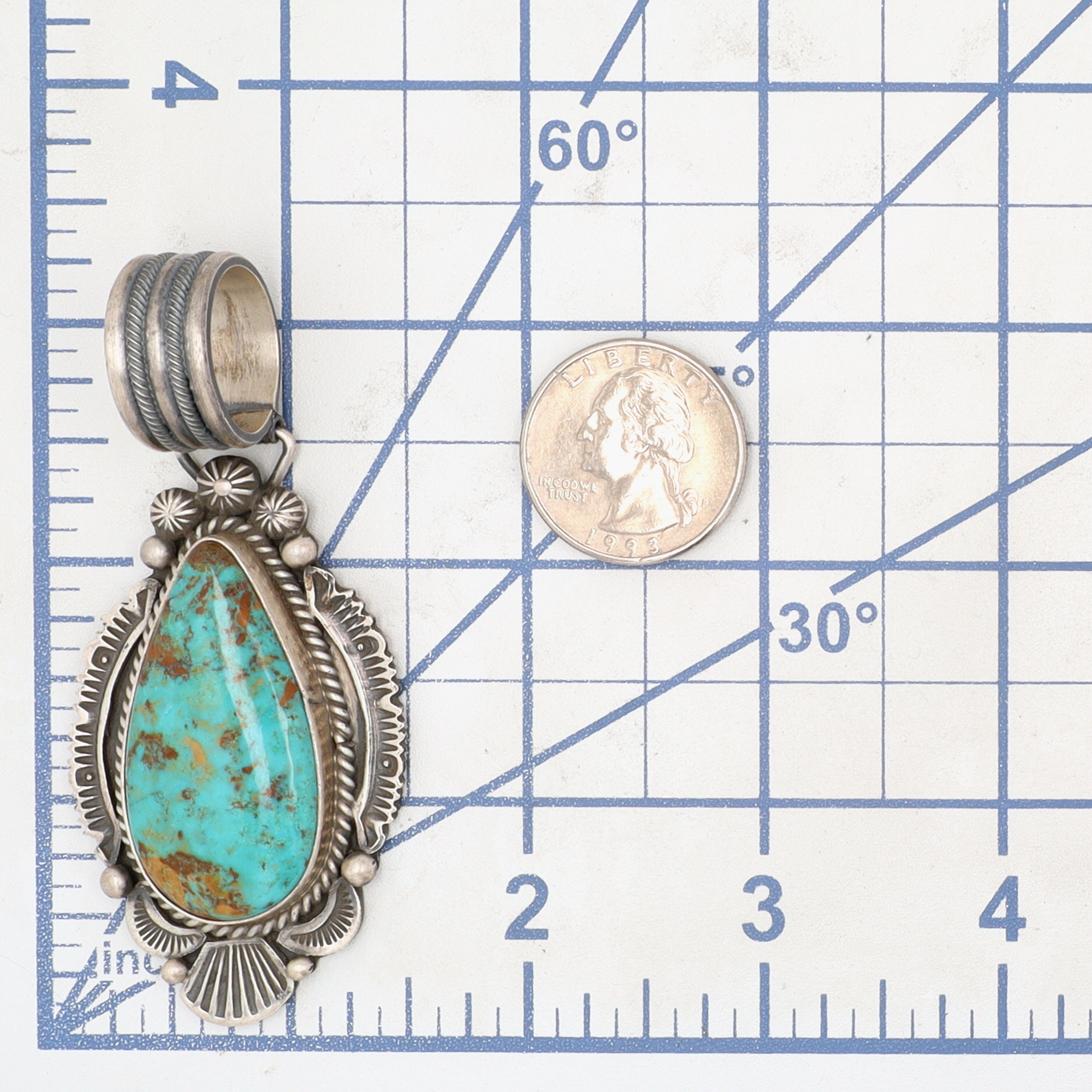 Michael Calladitto Navajo Sterling Kingman Turquoise Stamped Pendant