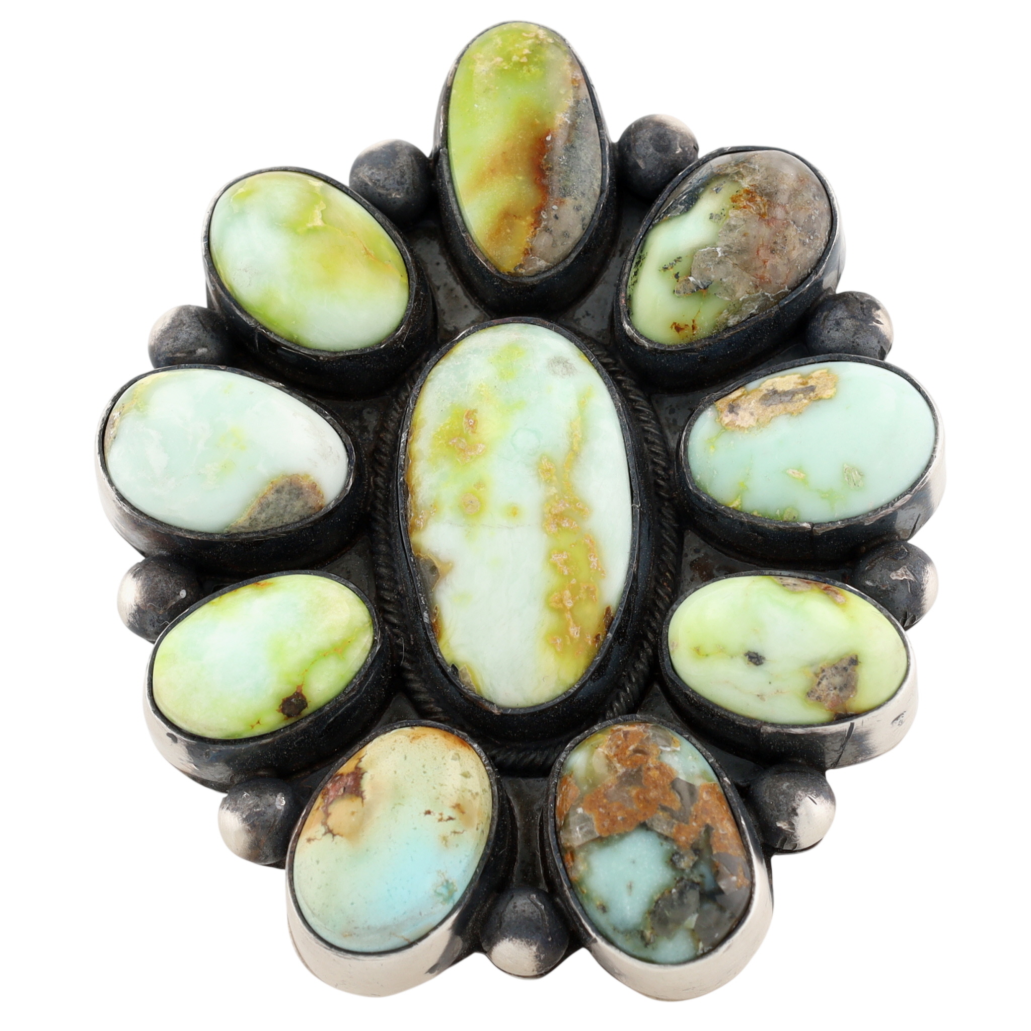 Tricia Smith Navajo Sterling Palomino Turquoise Cluster Ring Sz 6.5