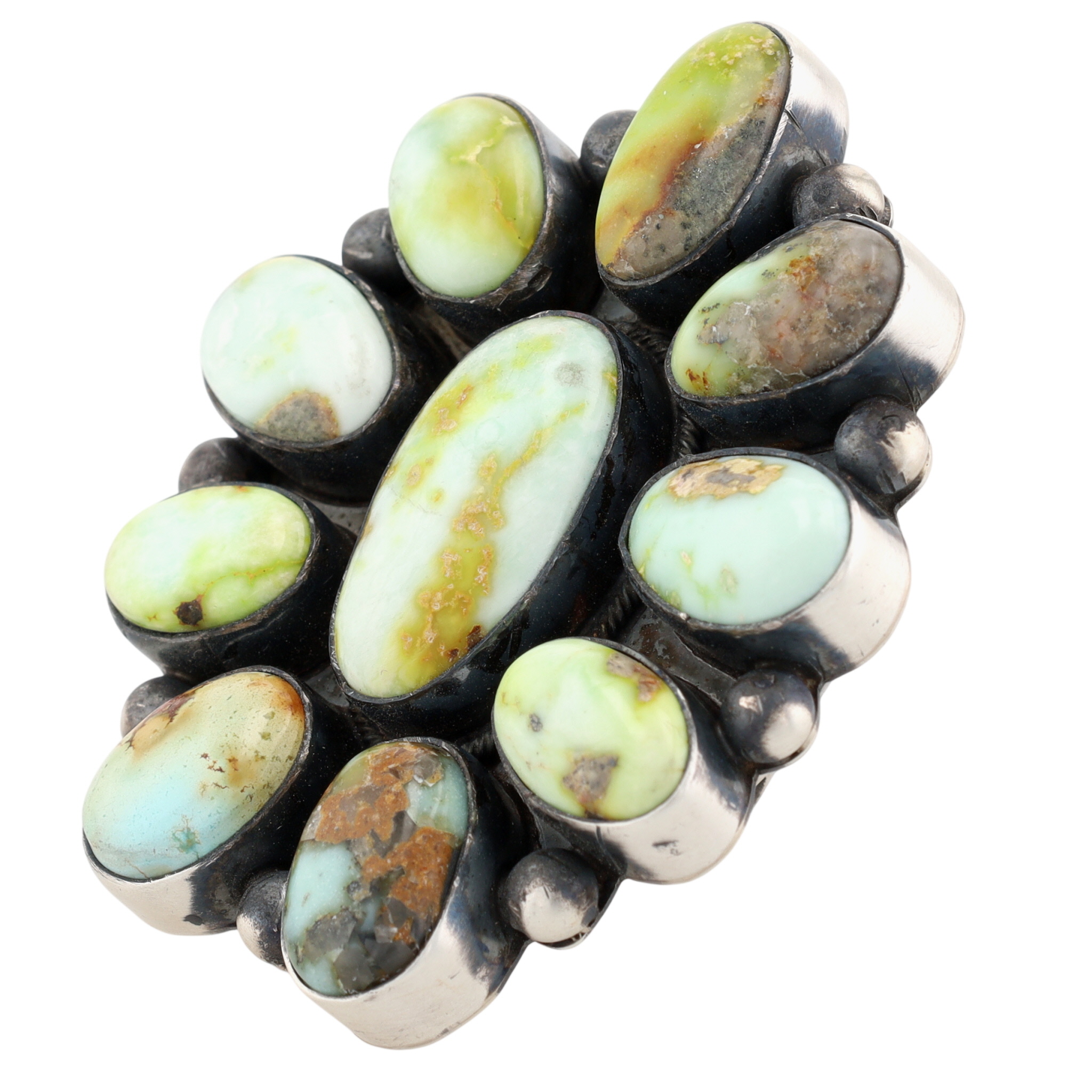 Tricia Smith Navajo Sterling Palomino Turquoise Cluster Ring Sz 6.5