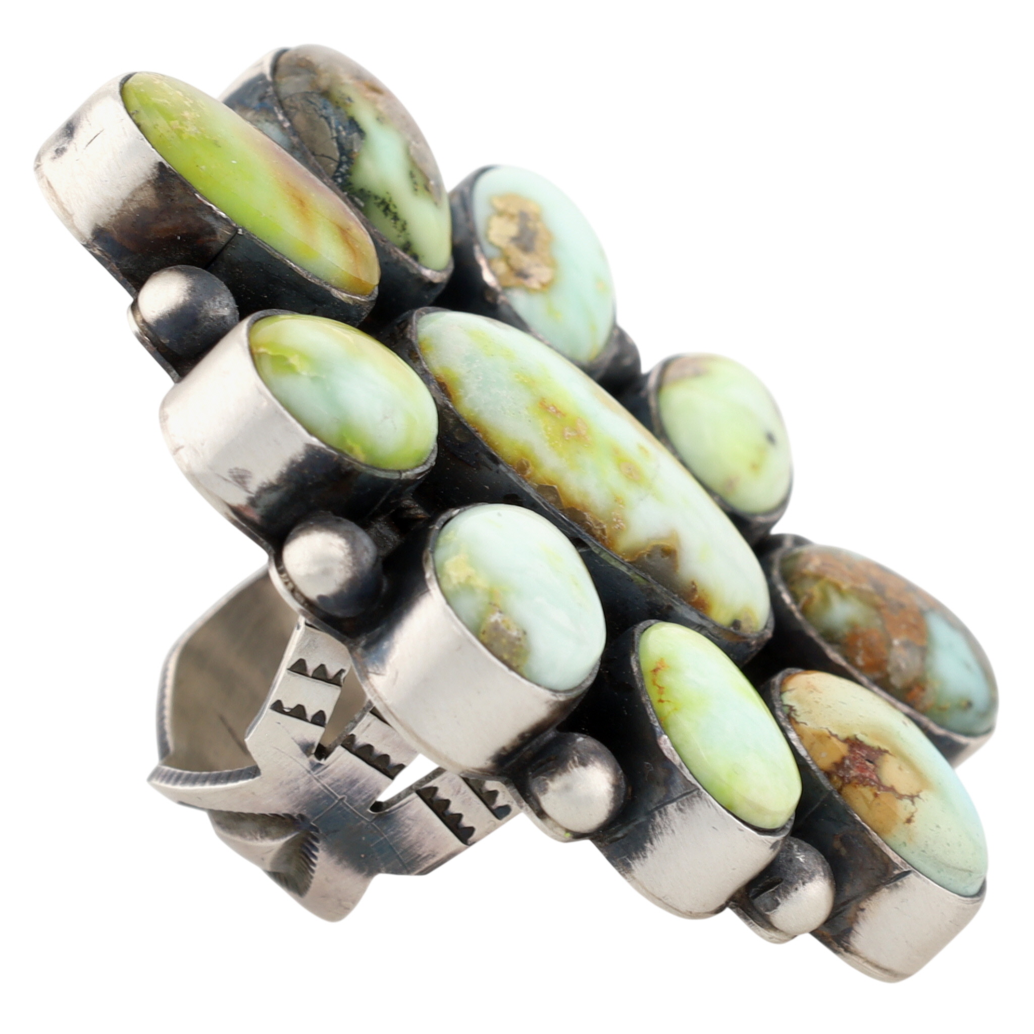 Tricia Smith Navajo Sterling Palomino Turquoise Cluster Ring Sz 6.5