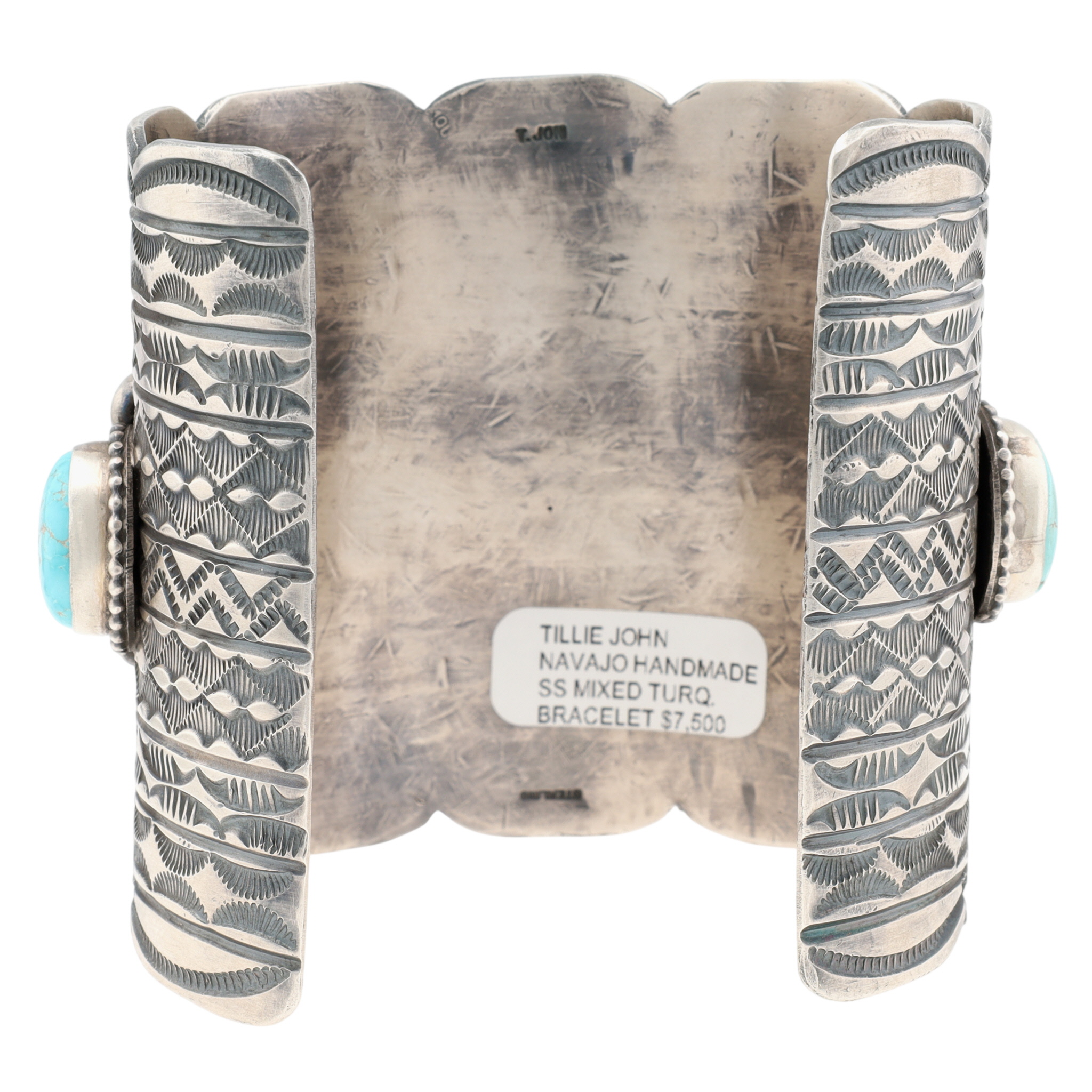 Incredible Tillie Jon Navajo Sterling Turquoise Wide Stamped Cuff Bracelet