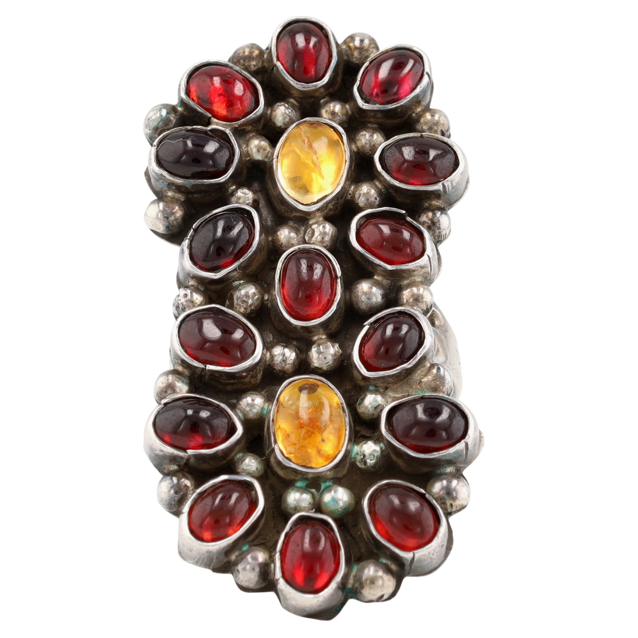 Vintage Signed Navajo Sterling Garnet and Citrine Cluster Ring Sz 7.5