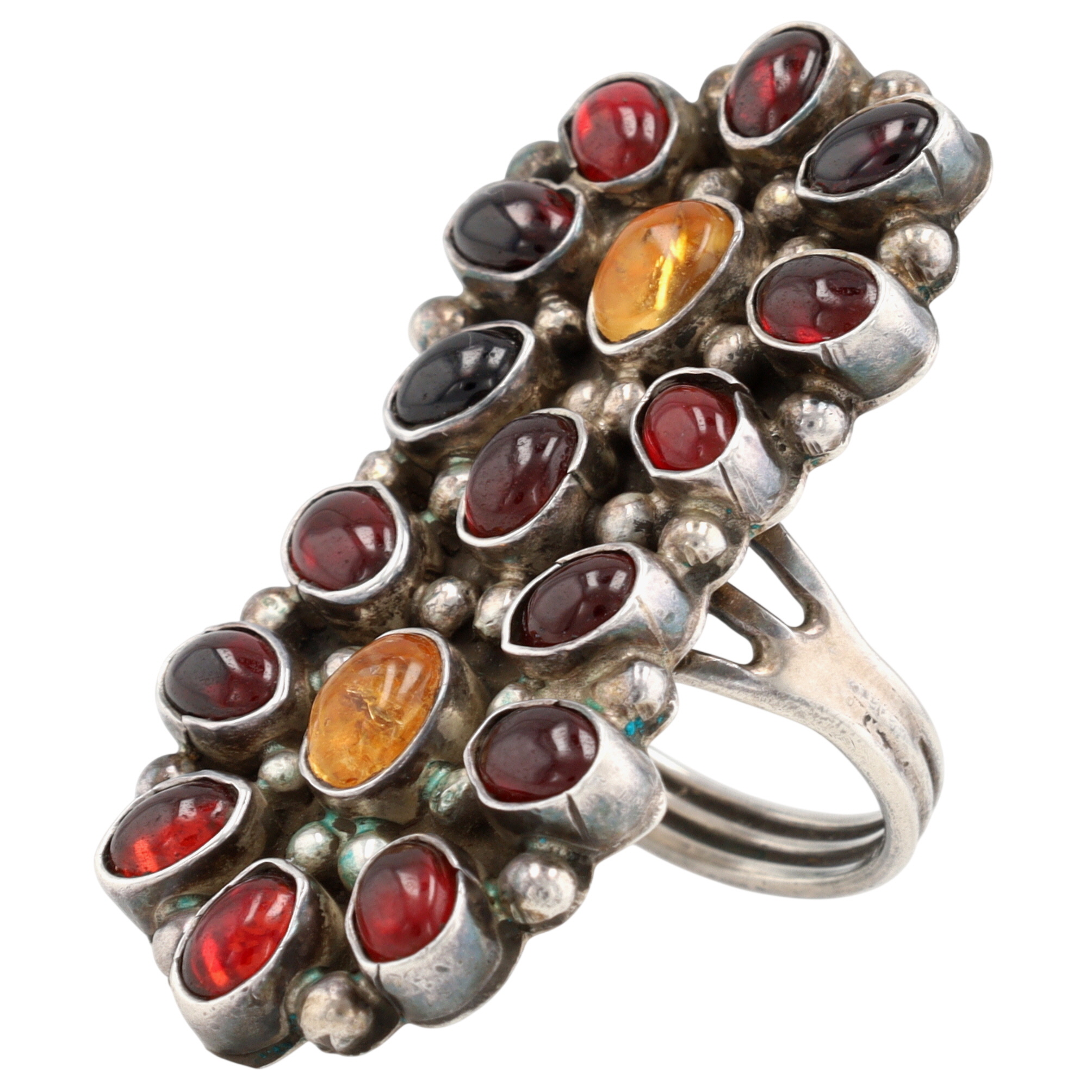 Vintage Signed Navajo Sterling Garnet and Citrine Cluster Ring Sz 7.5