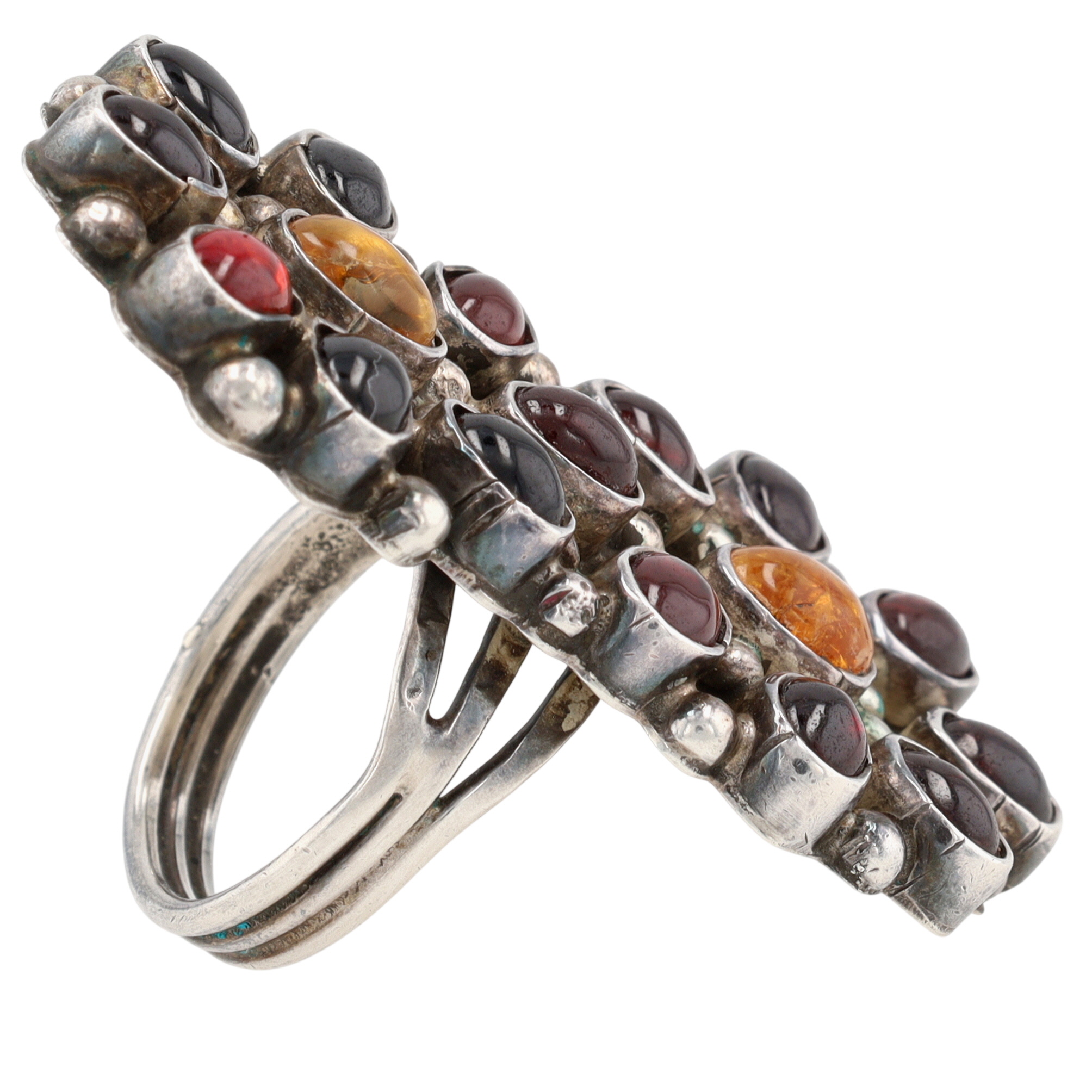 Vintage Signed Navajo Sterling Garnet and Citrine Cluster Ring Sz 7.5