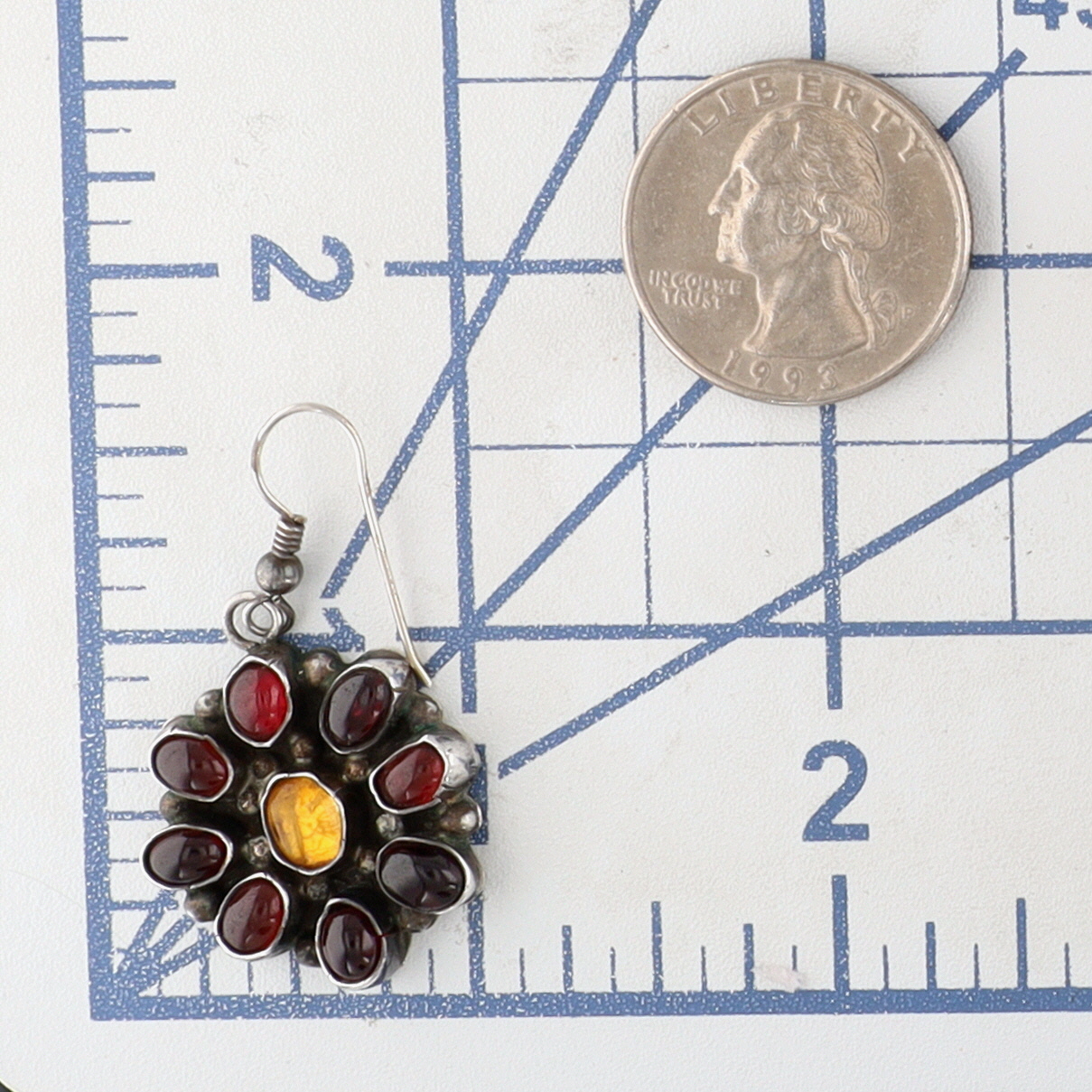 Vintage Signed Navajo Sterling Garnet and Citrine Cluster Earrings