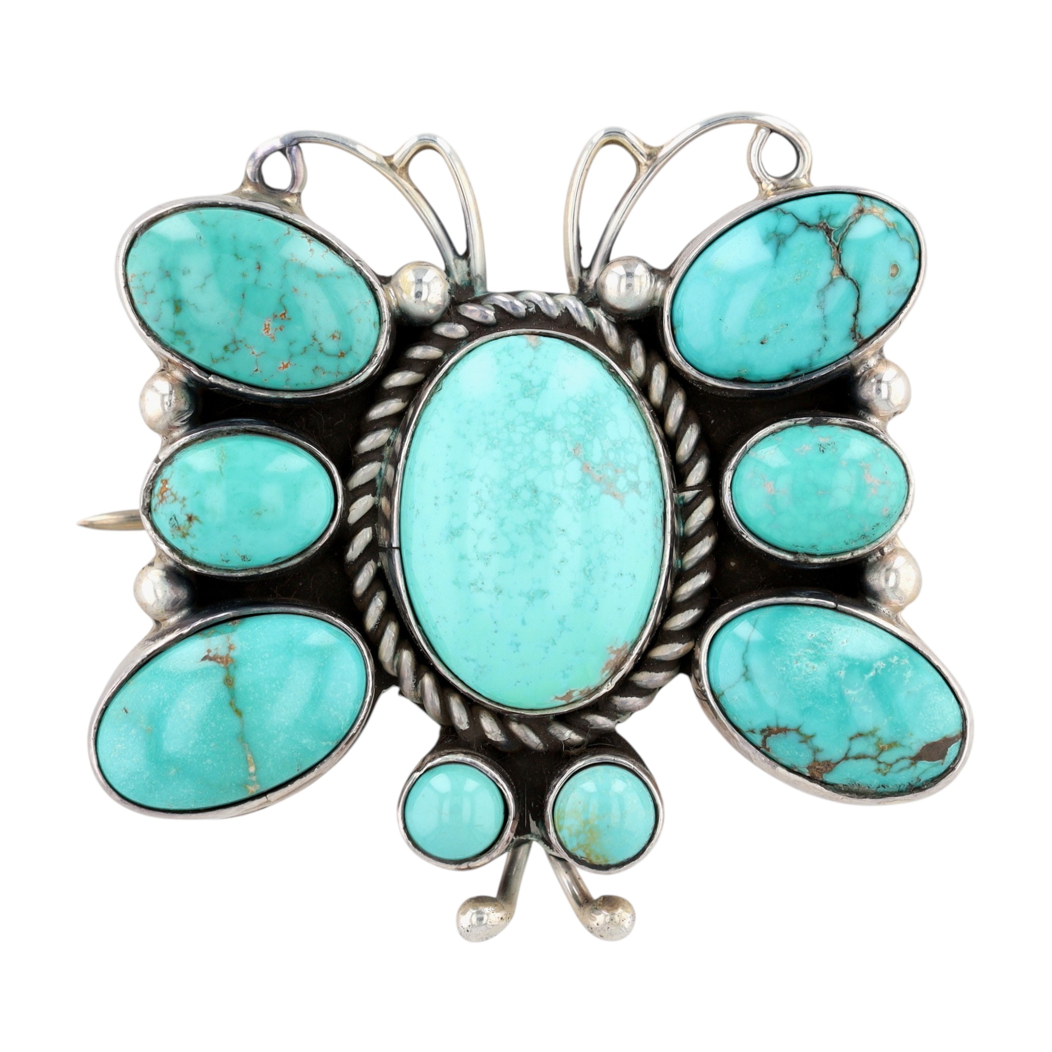 Paul Livingston Navajo Sterling Turquoise Butterfly Pendant/Brooch