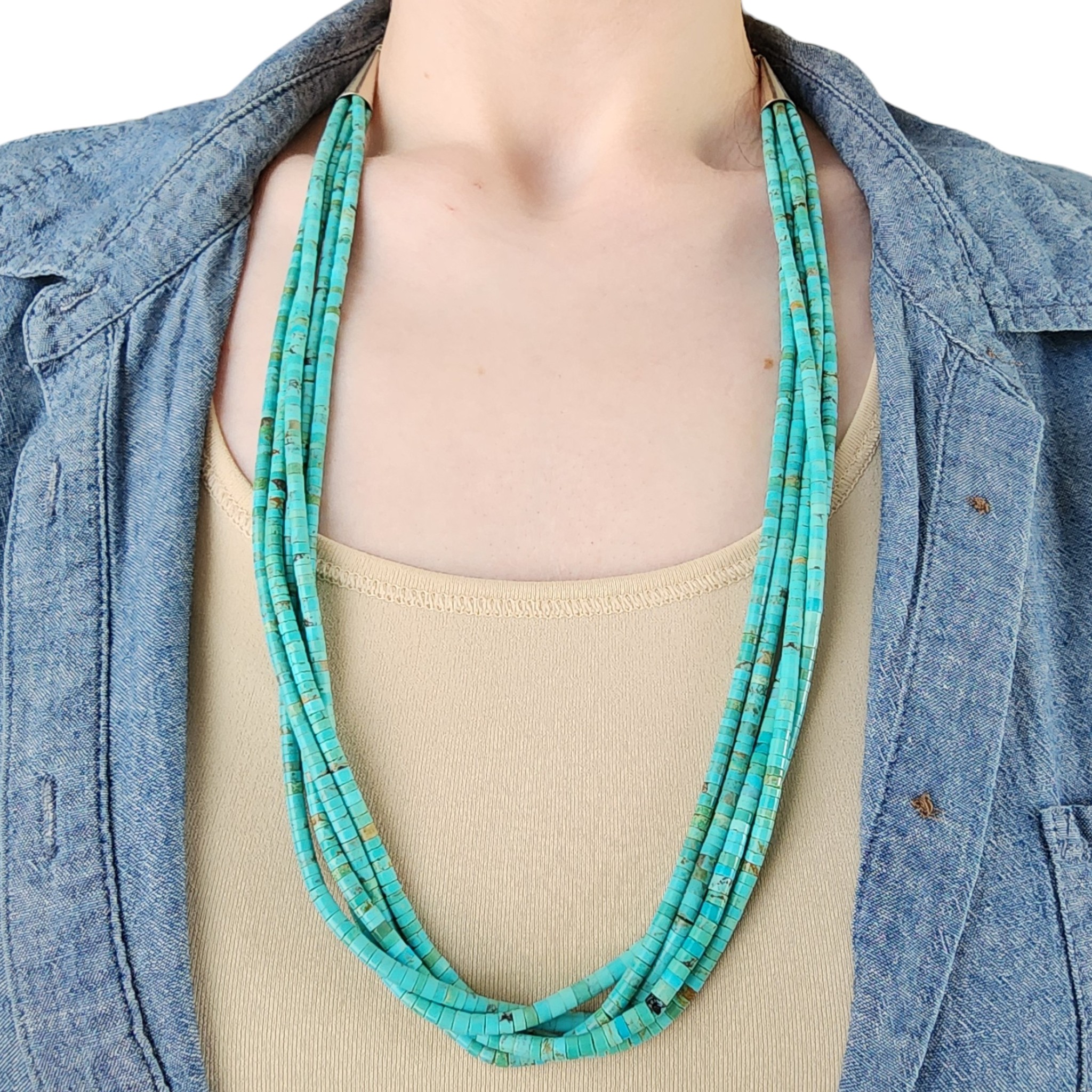 Vintage Santo Domingo Sterling Turquoise Multistrand Necklace