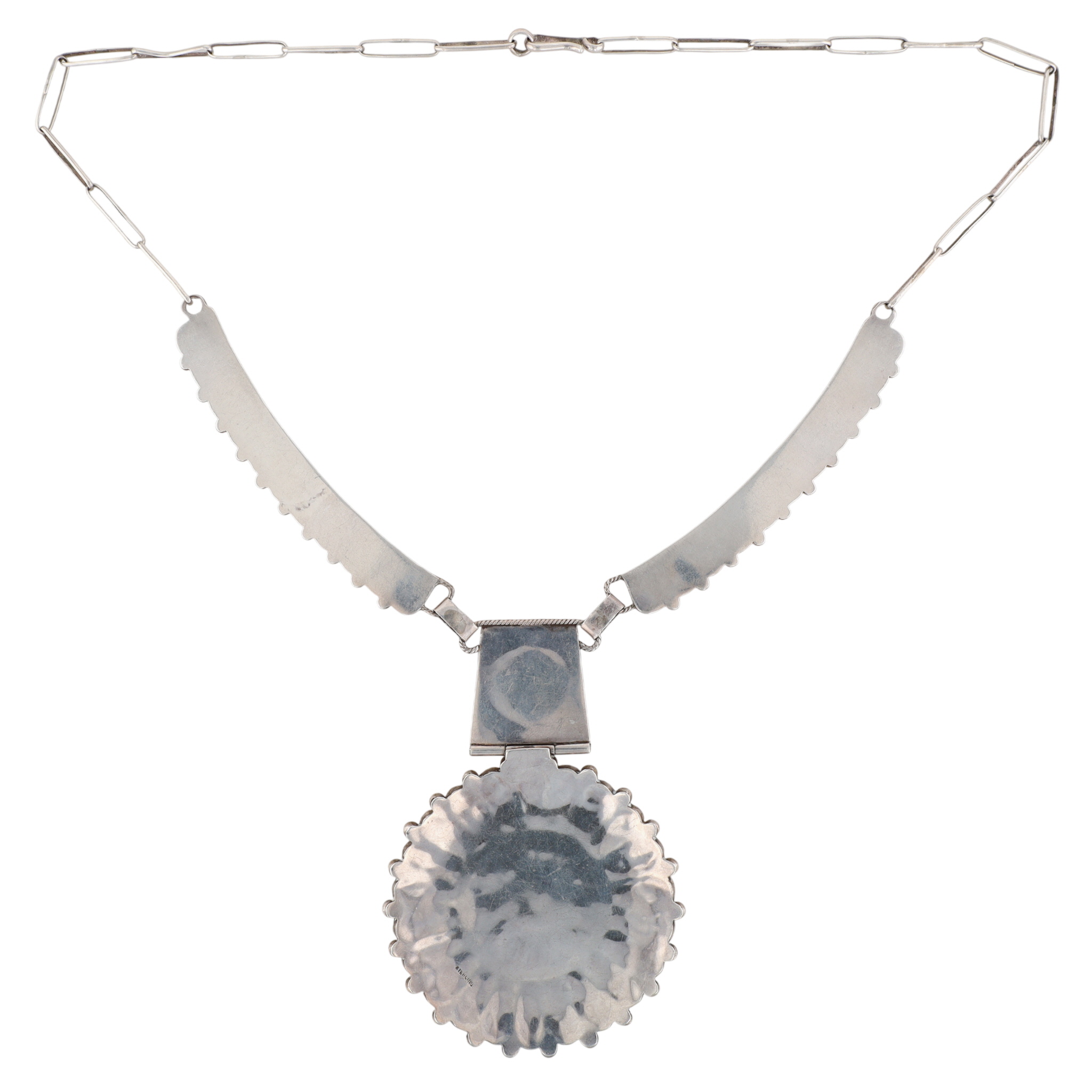 Vintage Zuni Sterling Carved Multi-Stone Inlay Sunface Necklace
