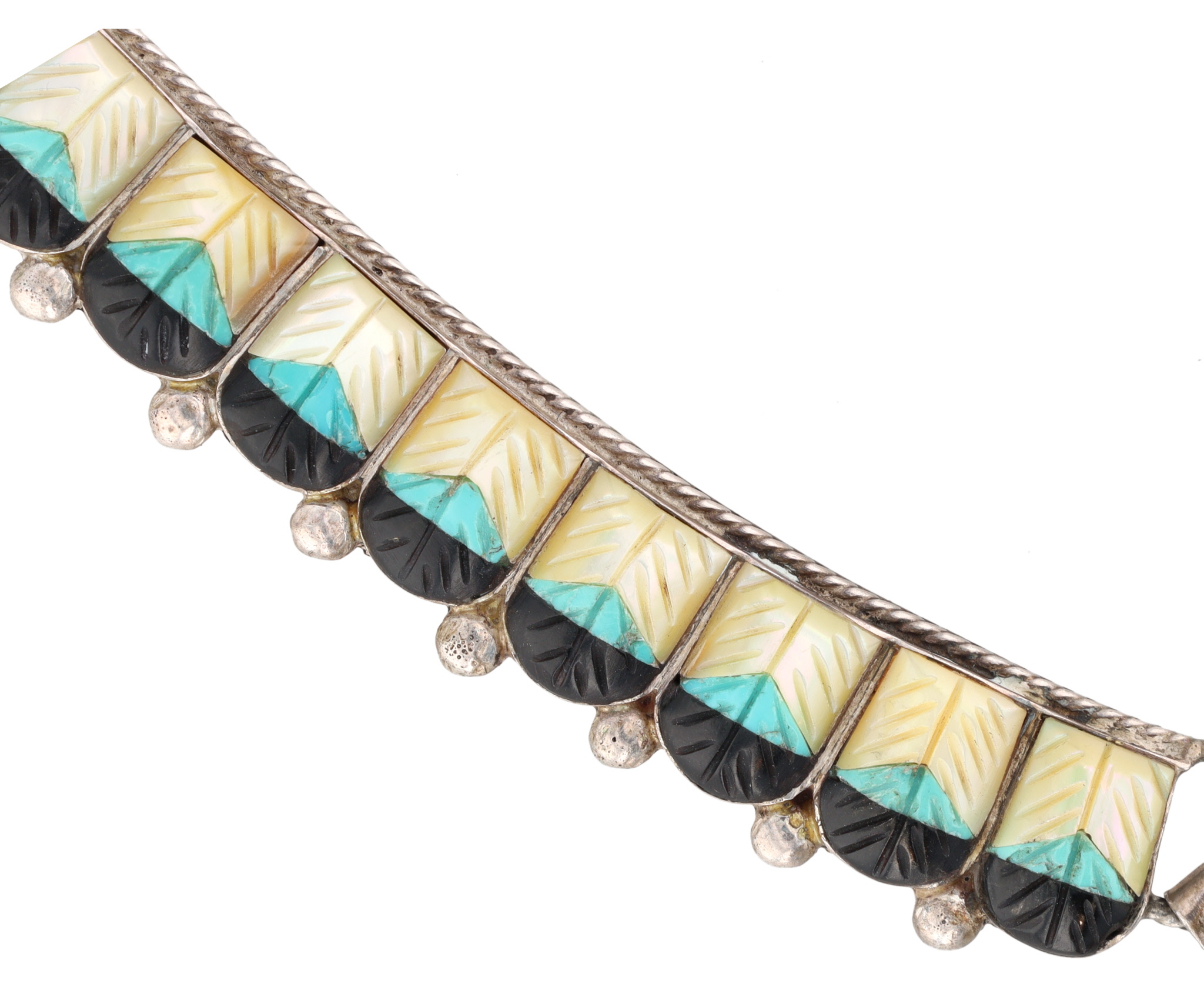 Vintage Zuni Sterling Carved Multi-Stone Inlay Sunface Necklace