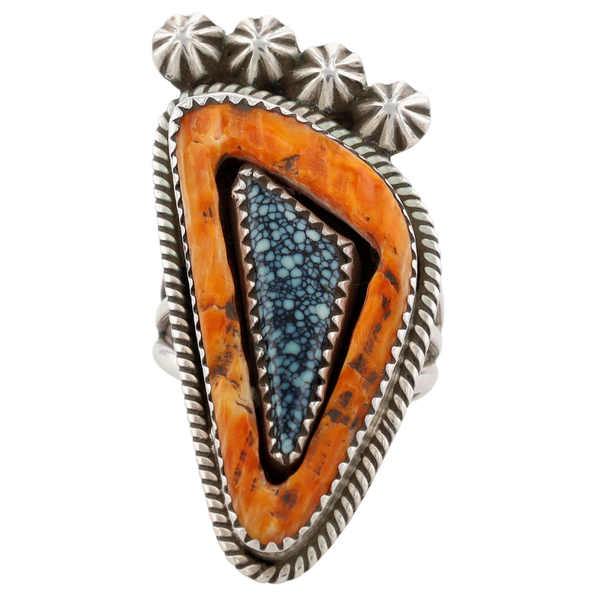 Redwater Navajo Sterling Lander Turquoise Spiny Oyster Ring Sz 8