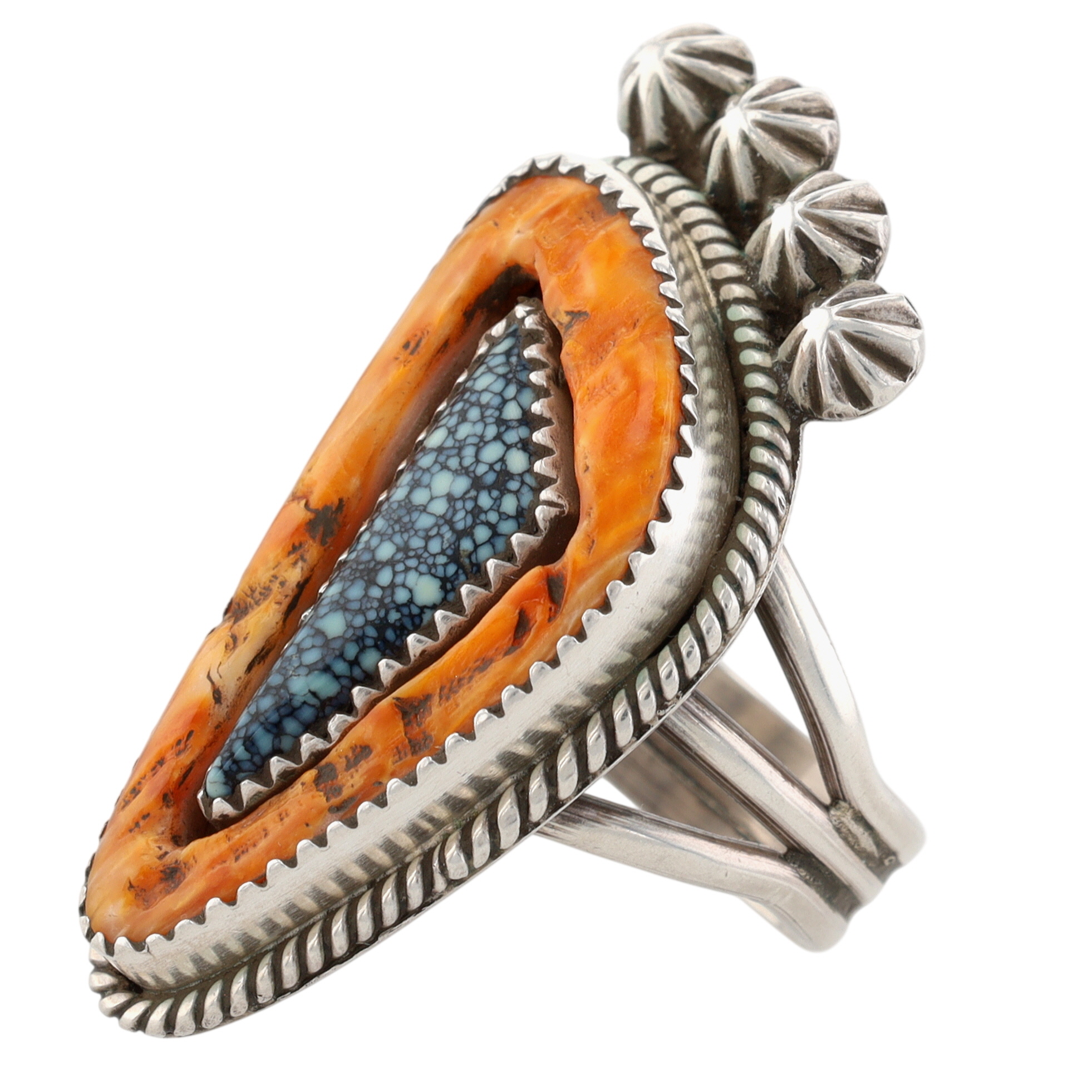 Redwater Navajo Sterling Lander Turquoise Spiny Oyster Ring Sz 8