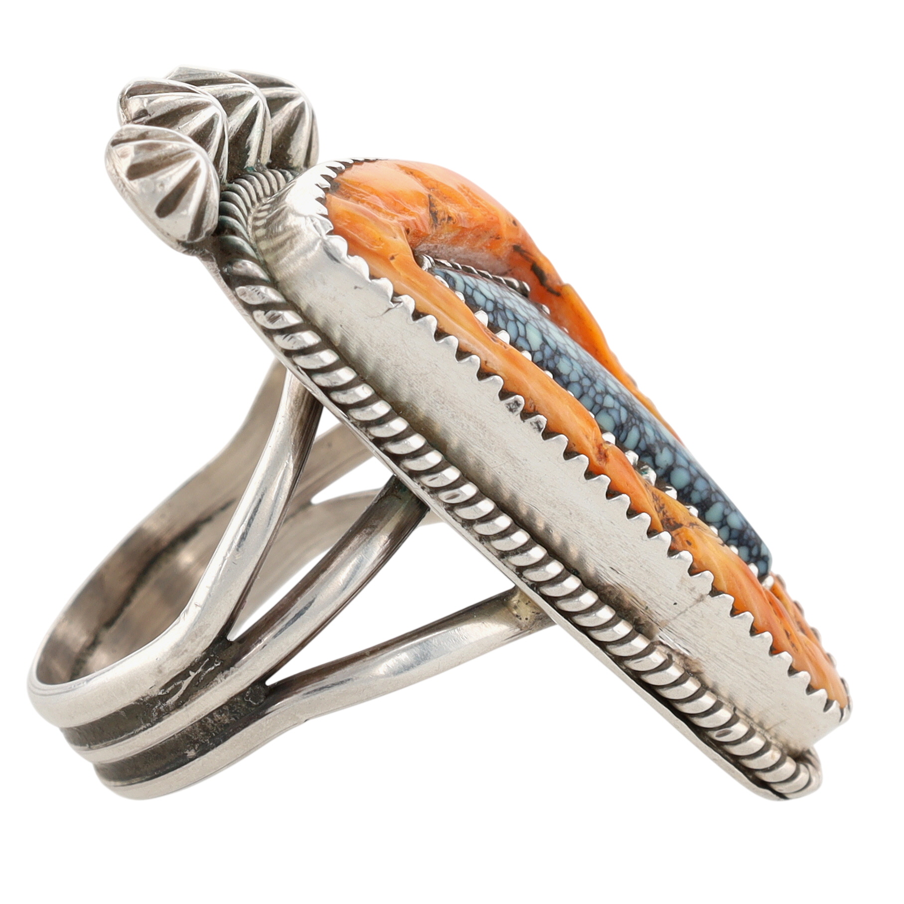 Redwater Navajo Sterling Lander Turquoise Spiny Oyster Ring Sz 8