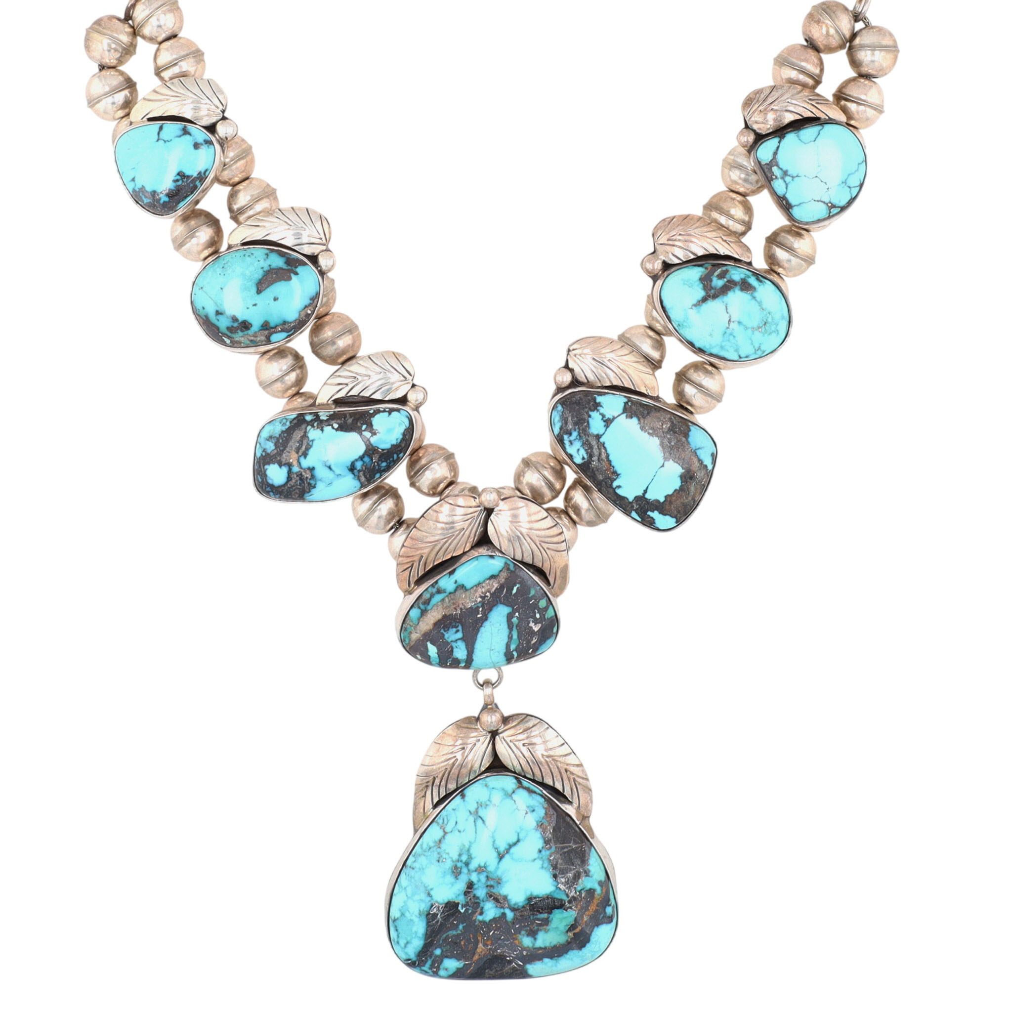 Vintage Navajo Sterling Turquoise Station Necklace