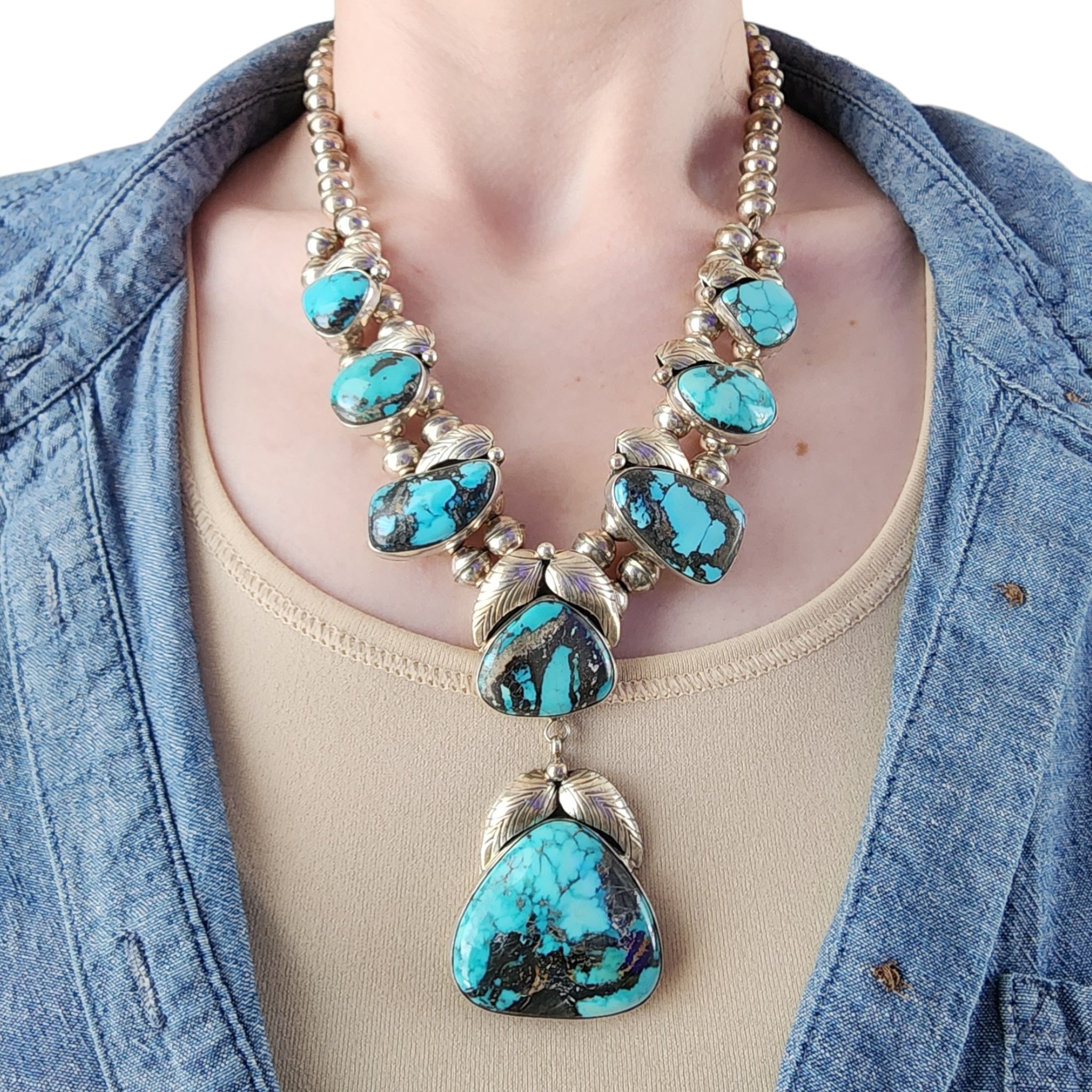 Vintage Navajo Sterling Turquoise Station Necklace