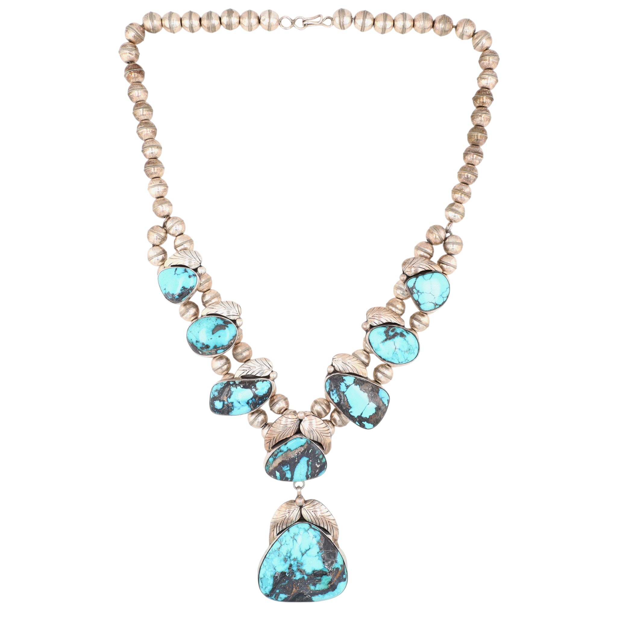 Vintage Navajo Sterling Turquoise Station Necklace