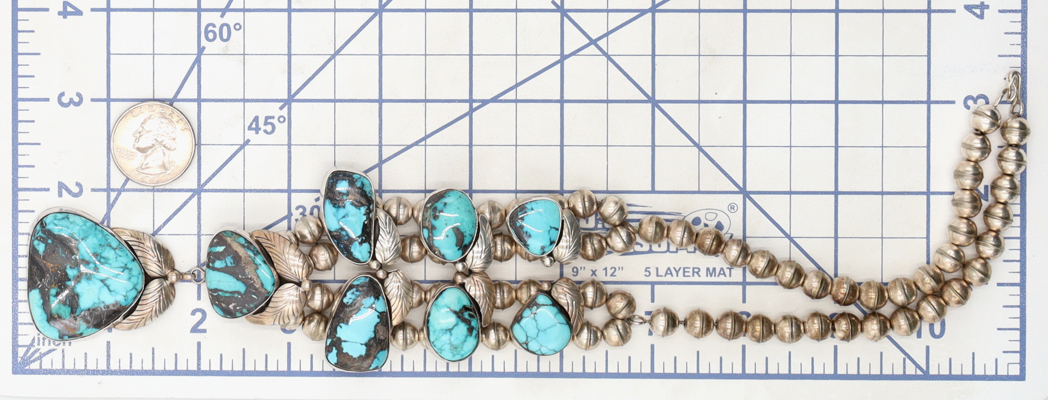 Vintage Navajo Sterling Turquoise Station Necklace