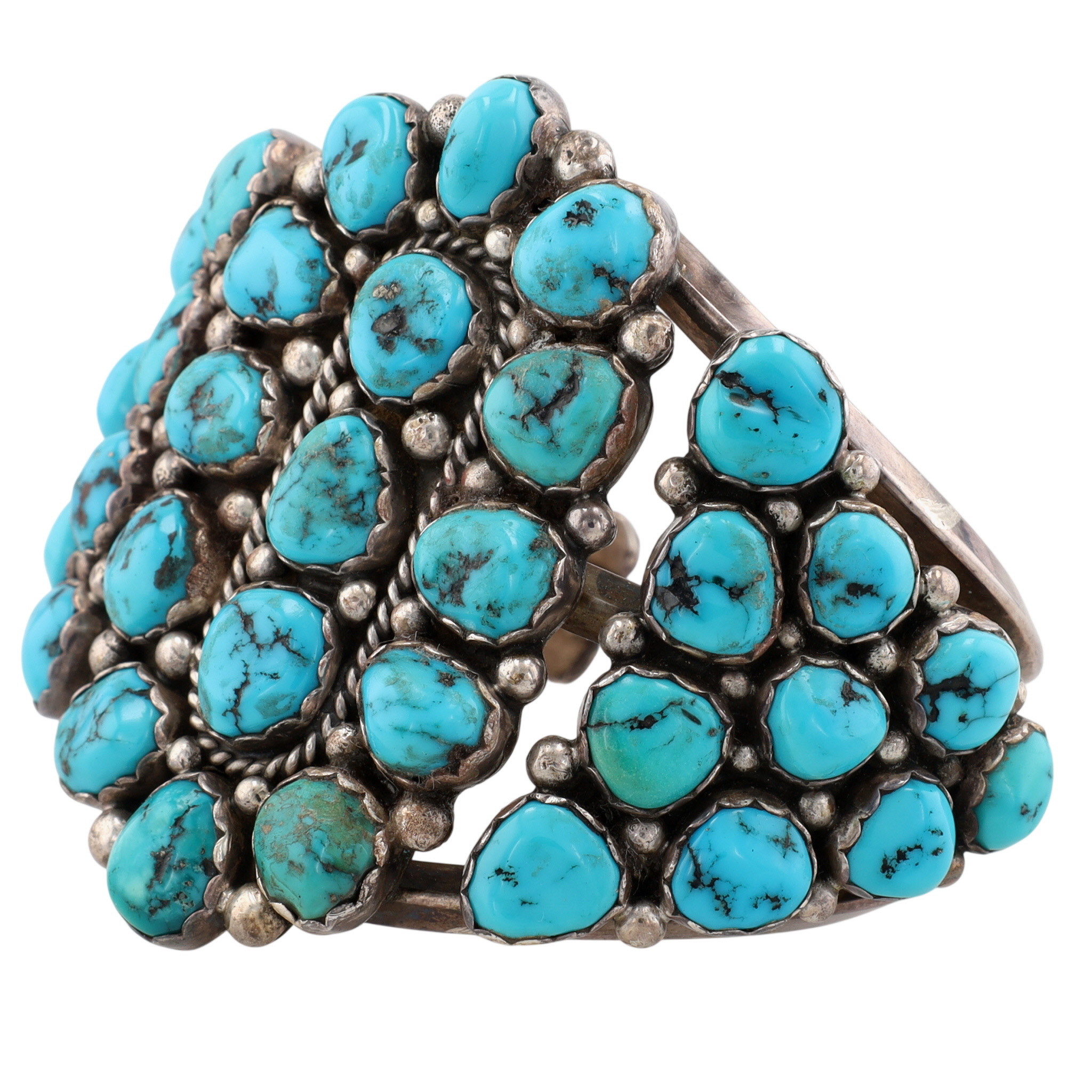 Vintage Navajo Sterling Turquoise Cluster Cuff Bracelet