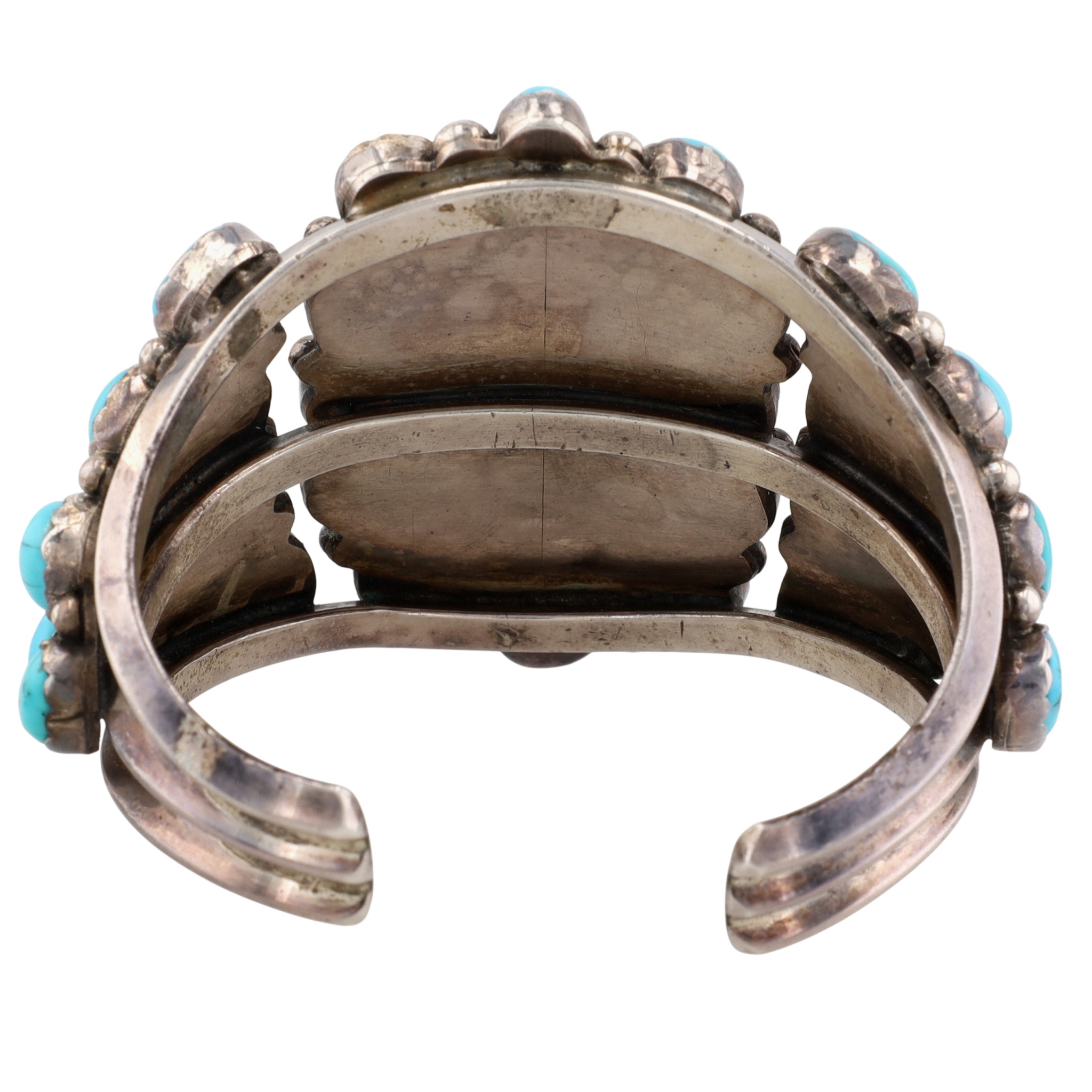Vintage Navajo Sterling Turquoise Cluster Cuff Bracelet